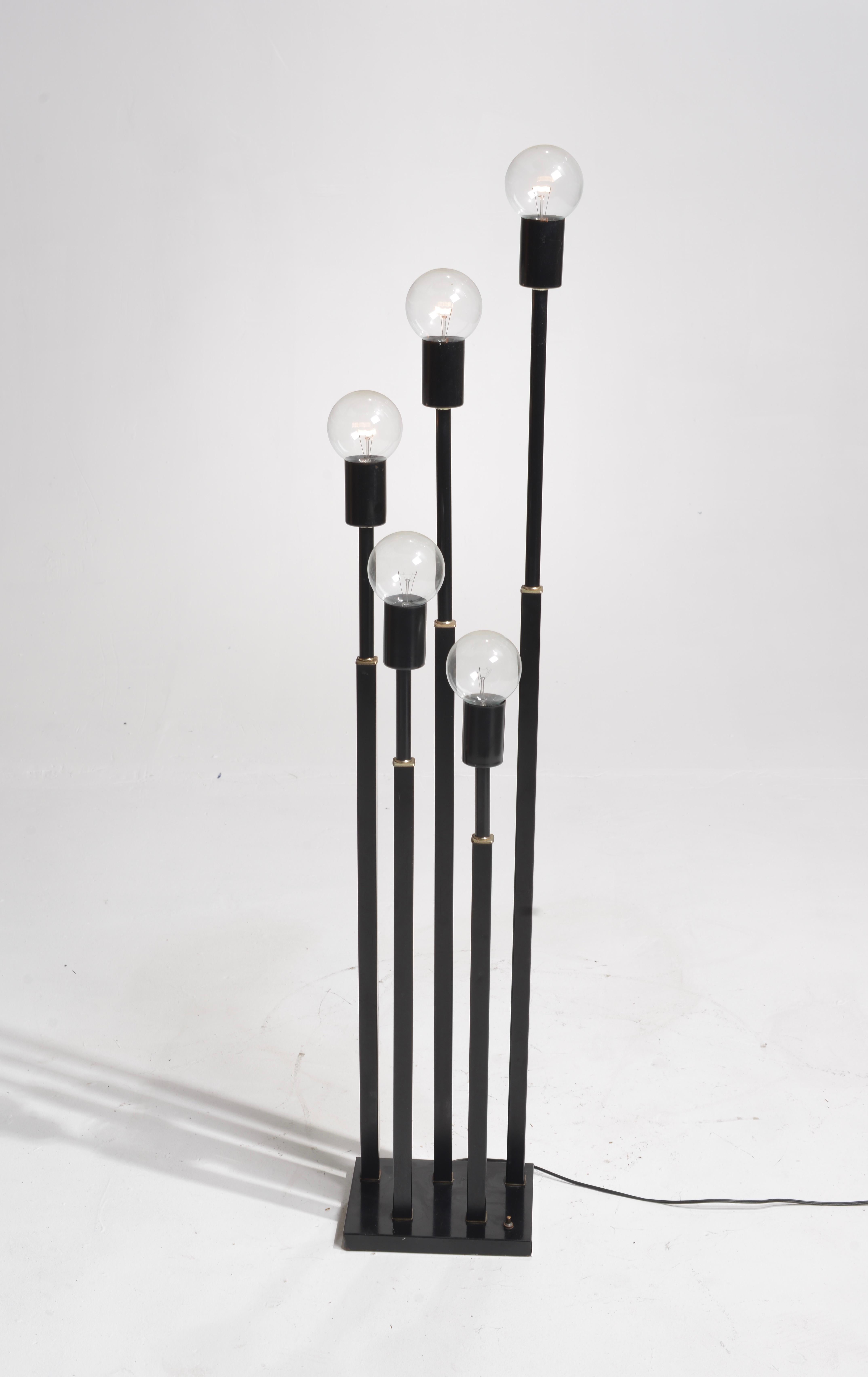 Steel French Five-Stem Black Floor Lamp For Sale