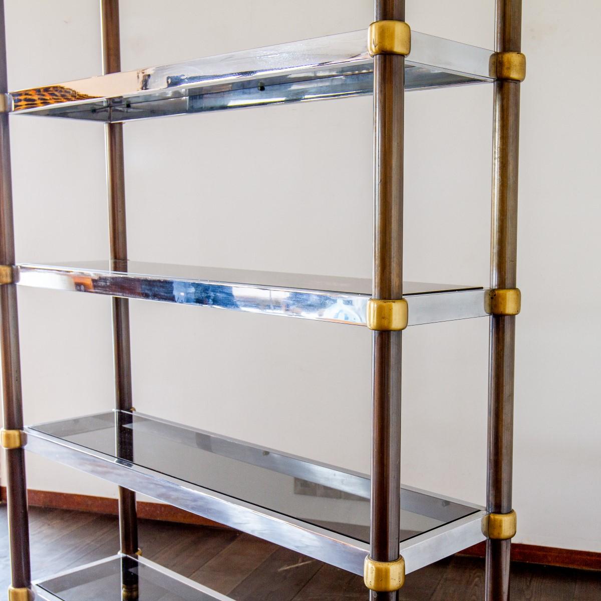 20th Century French Five Tier Copper, Brass and Chrome Etagere 1970s