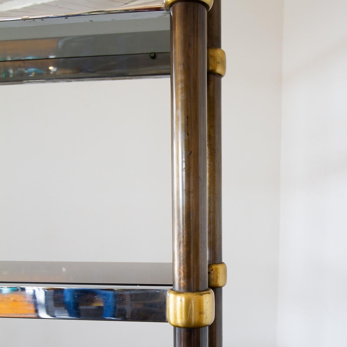 French Five Tier Copper, Brass and Chrome Etagere 1970s 2