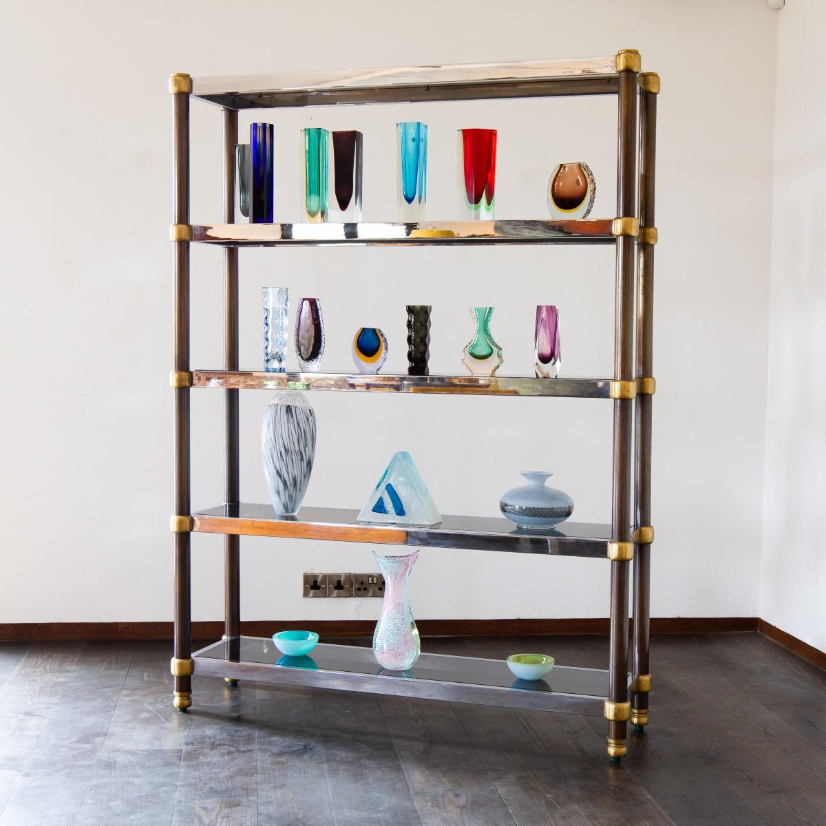 French Five Tier Copper, Brass and Chrome Etagere 1970s 3