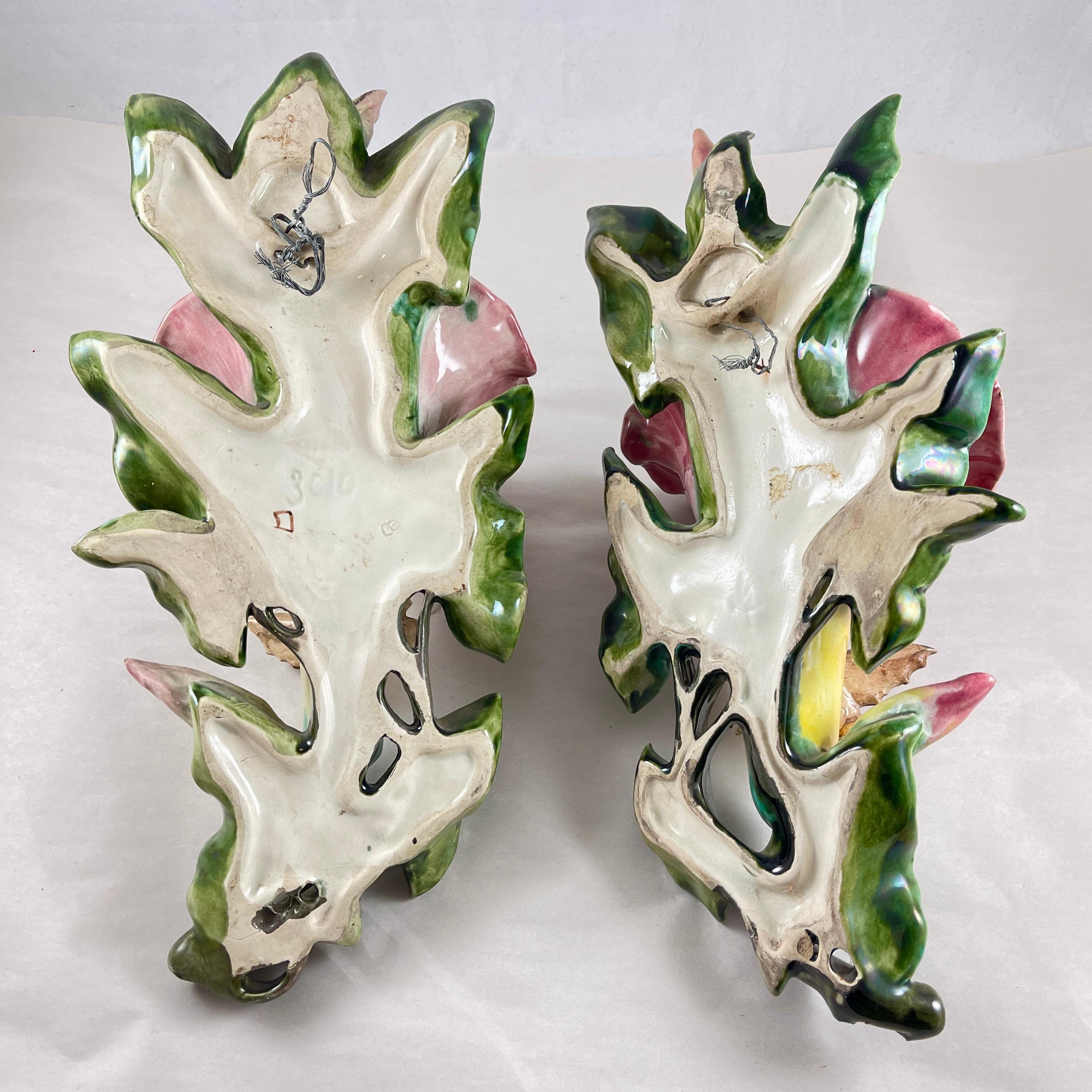 French Fives-Lille De Bruyn Morning Glory & Butterfly Wall Pockets, 1890, a Pair For Sale 3