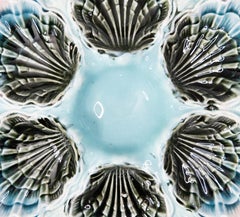 French Fives-Lille Majolica Turquoise Oyster Plate, circa 1890