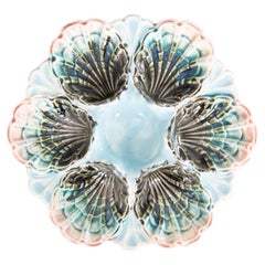French Fives Lille Majolica Turquoise Oyster Plate, circa 1890