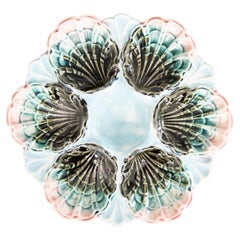 French Fives Lille Majolica Turquoise Oyster Plate, circa 1890