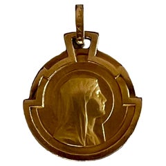 French Fix Gold Art Deco Virgin Mary Religious Female Charm Necklace Pendant