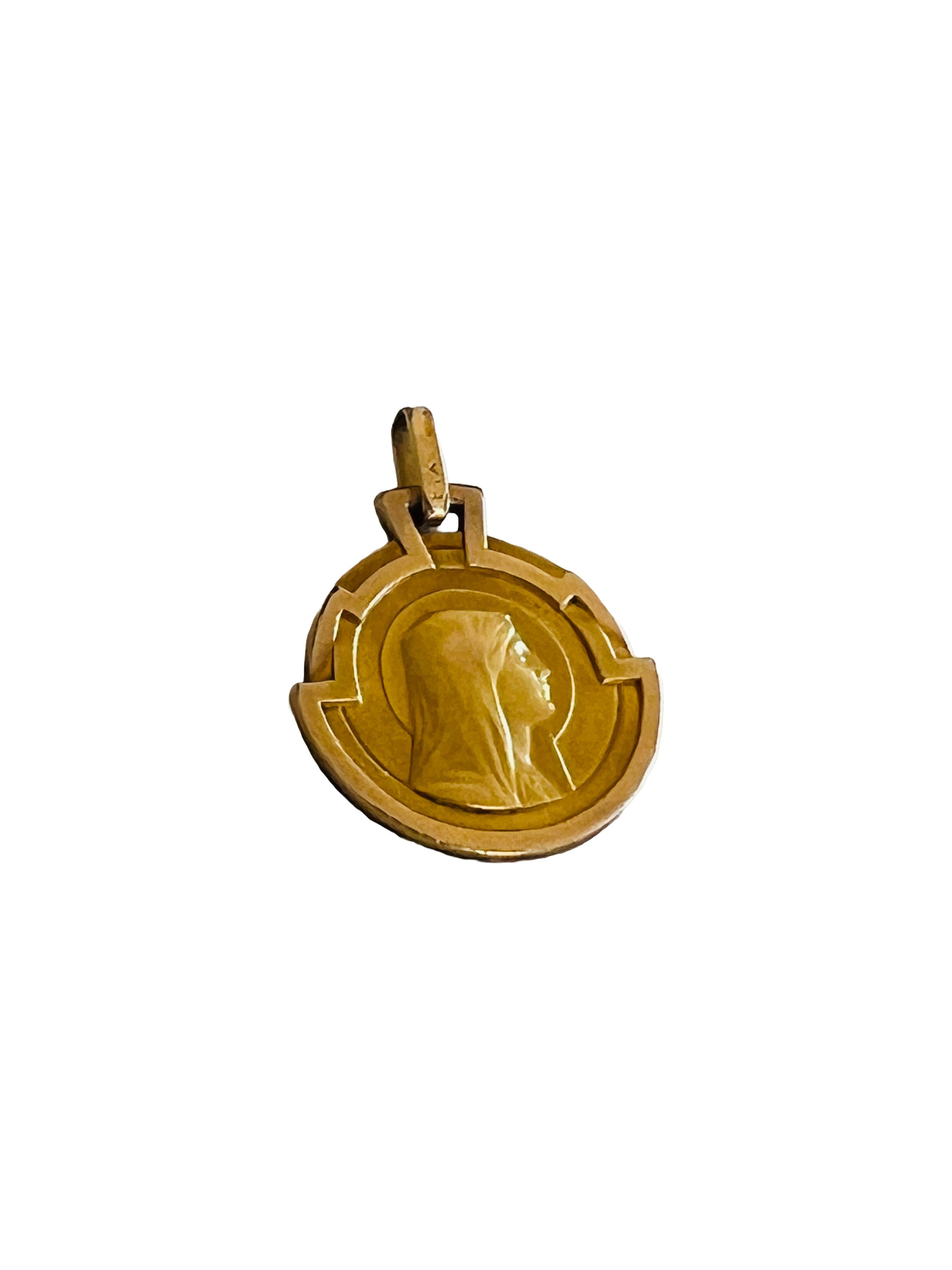 Women's French Fix Gold Art Deco Virgin Mary Religious Female Charm Necklace Pendant For Sale
