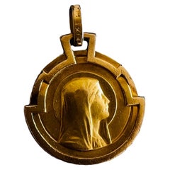 French Fix Gold Art Deco Virgin Mary Religious Female Charm Necklace Pendant