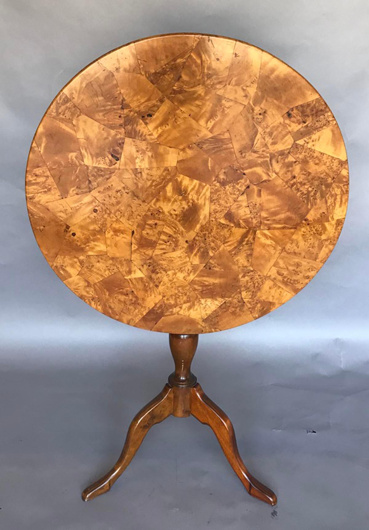 French  Flame Birch Tilt Top Table In Good Condition In Los Angeles, CA