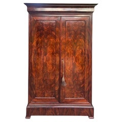French Flame Carved Mahogany Louis Philippe Armoire
