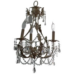 French Flare Distressed White Toile Chandelier