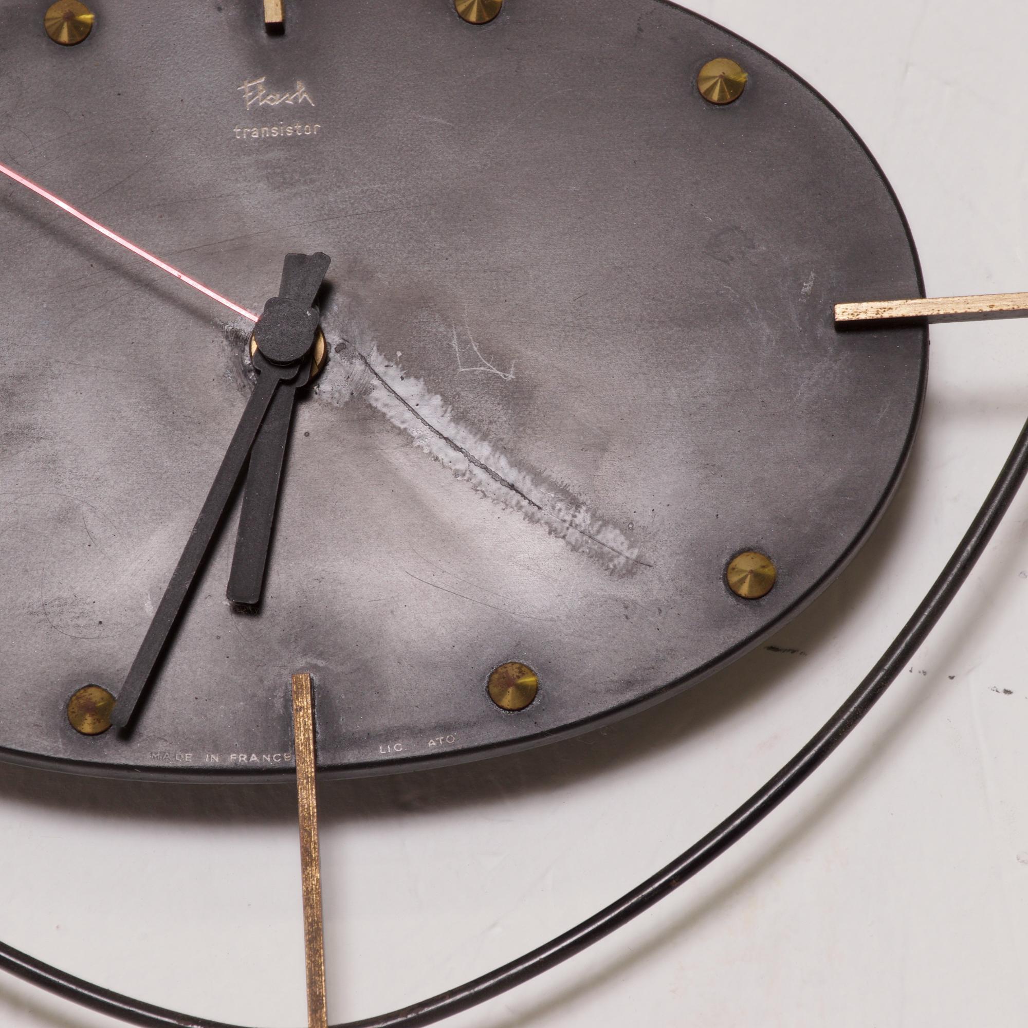 Mid-20th Century French Modern Atomic Wall Clock by  Flash Transistor  France, 1960s