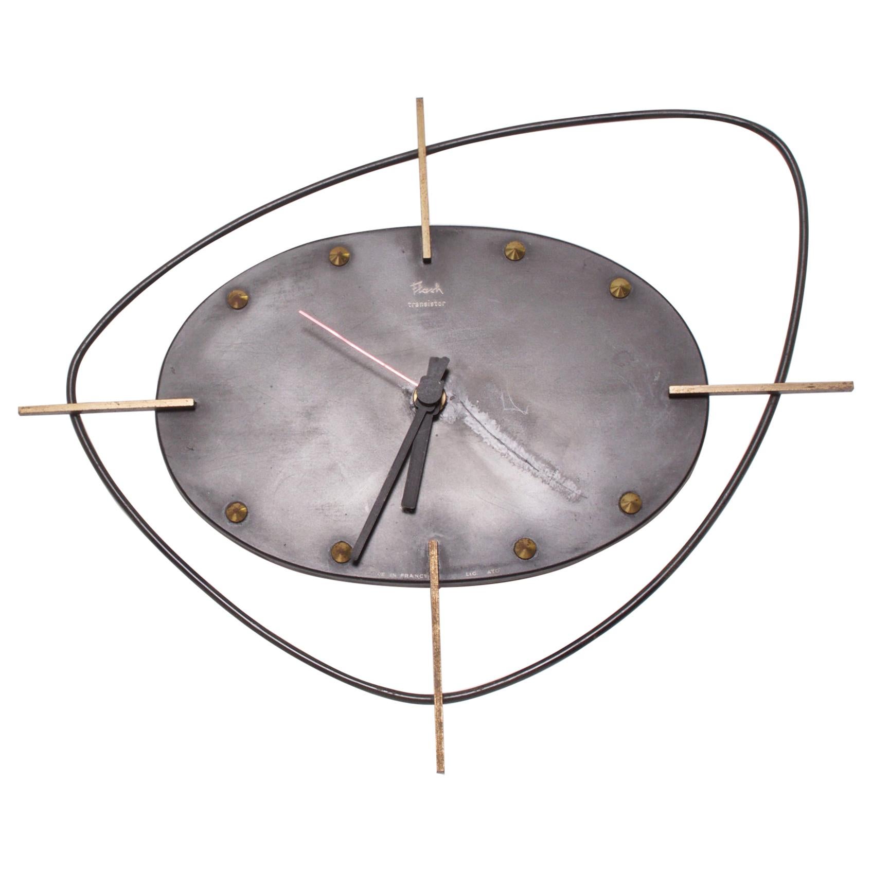 French Modern Atomic Wall Clock by  Flash Transistor  France, 1960s