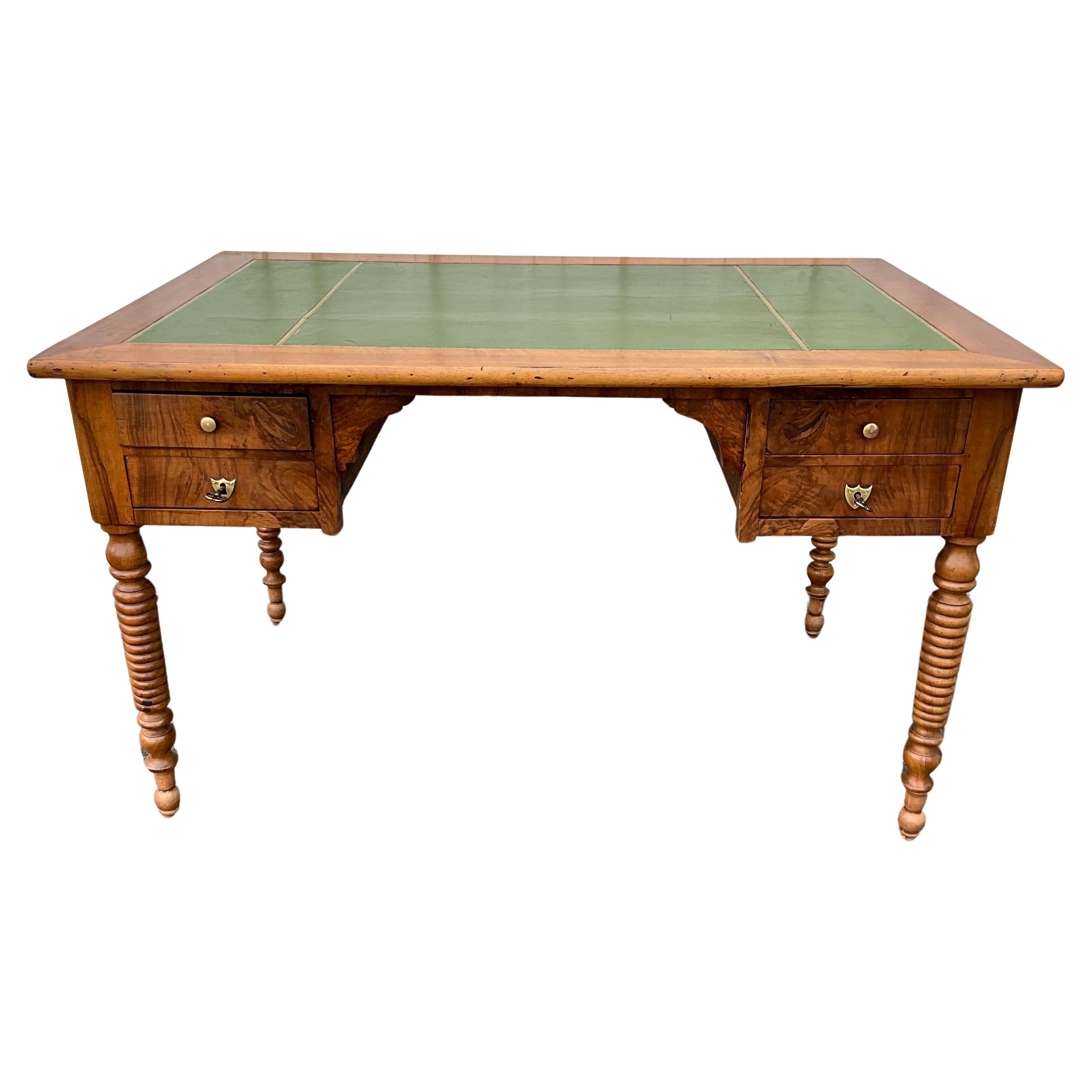 French Flat Desk Louis Philippe In Burl Walnut Late 19th For Sale
