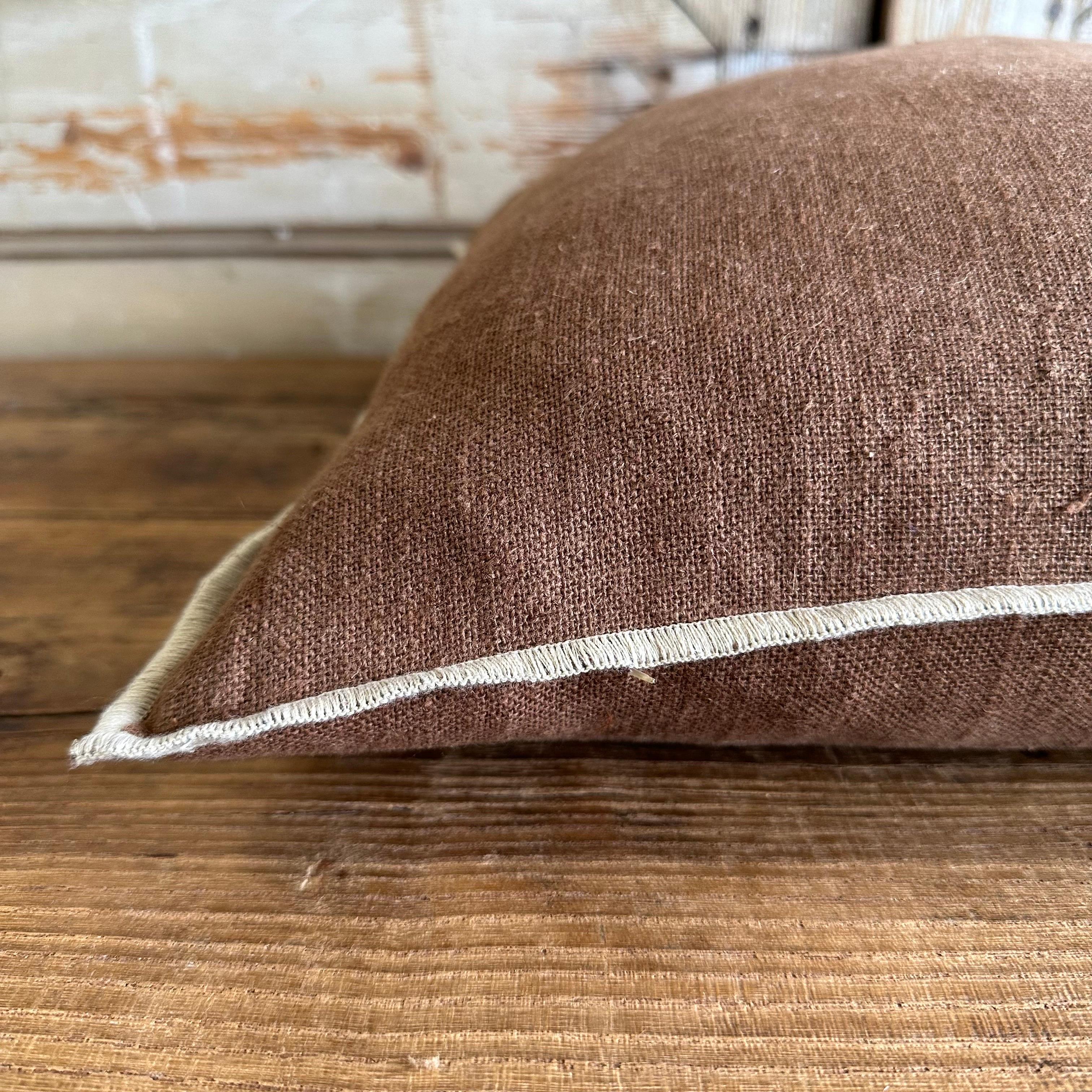 Contemporary French Flax Linen Accent Pillow in Moka For Sale