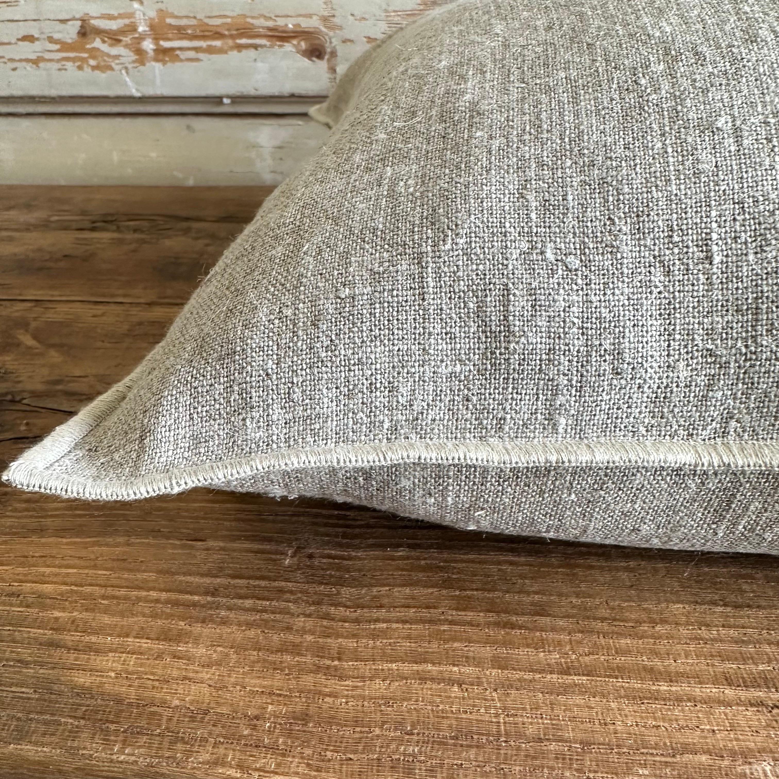 Contemporary French Flax Linen Accent Pillow in Natural For Sale