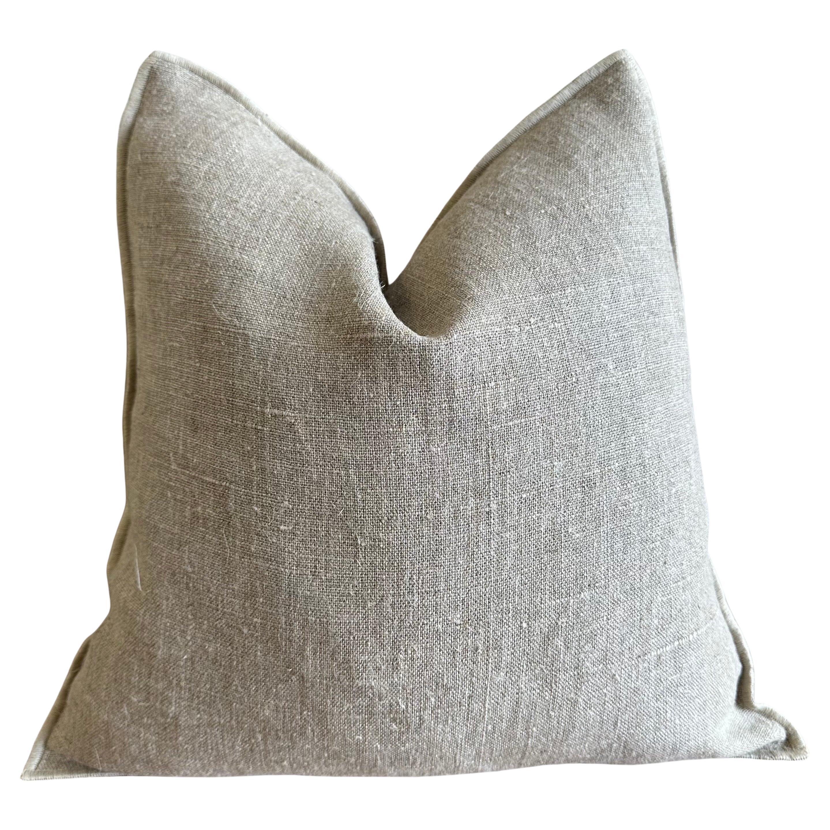 French Flax Linen Accent Pillow in Natural For Sale
