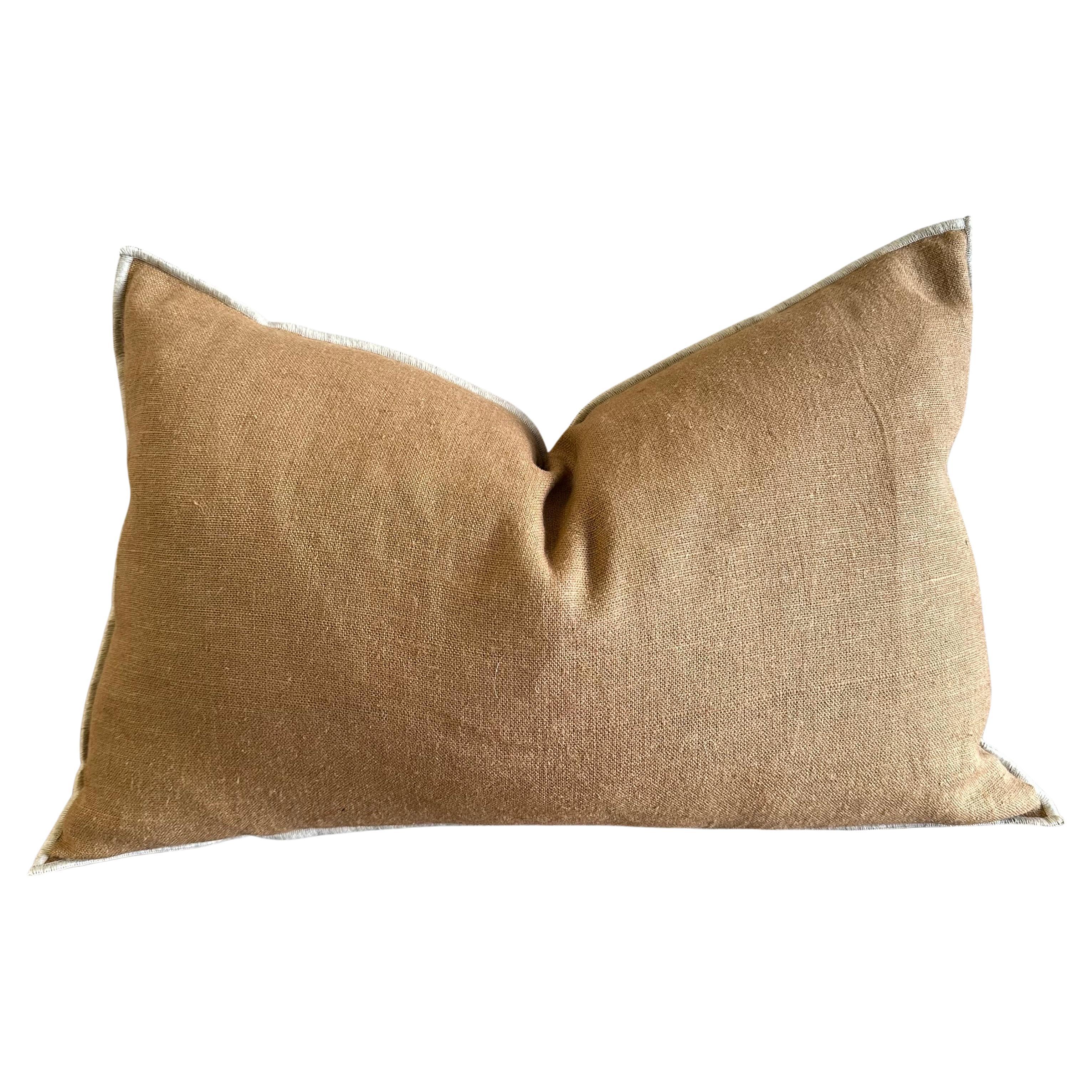French Flax Linen Accent Pillow in Tabac For Sale