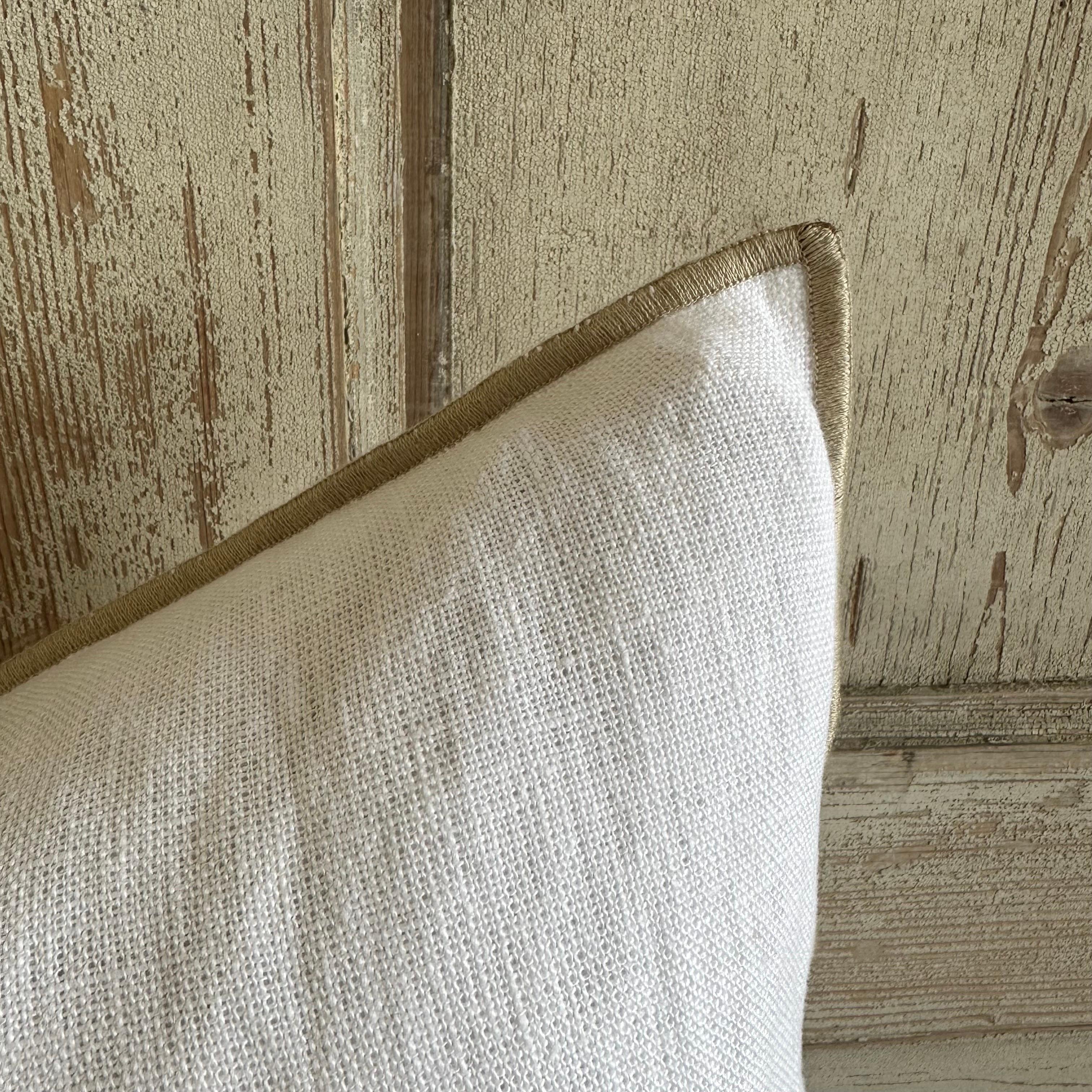 Contemporary French Flax Linen Lumbar Pillow in Blanc