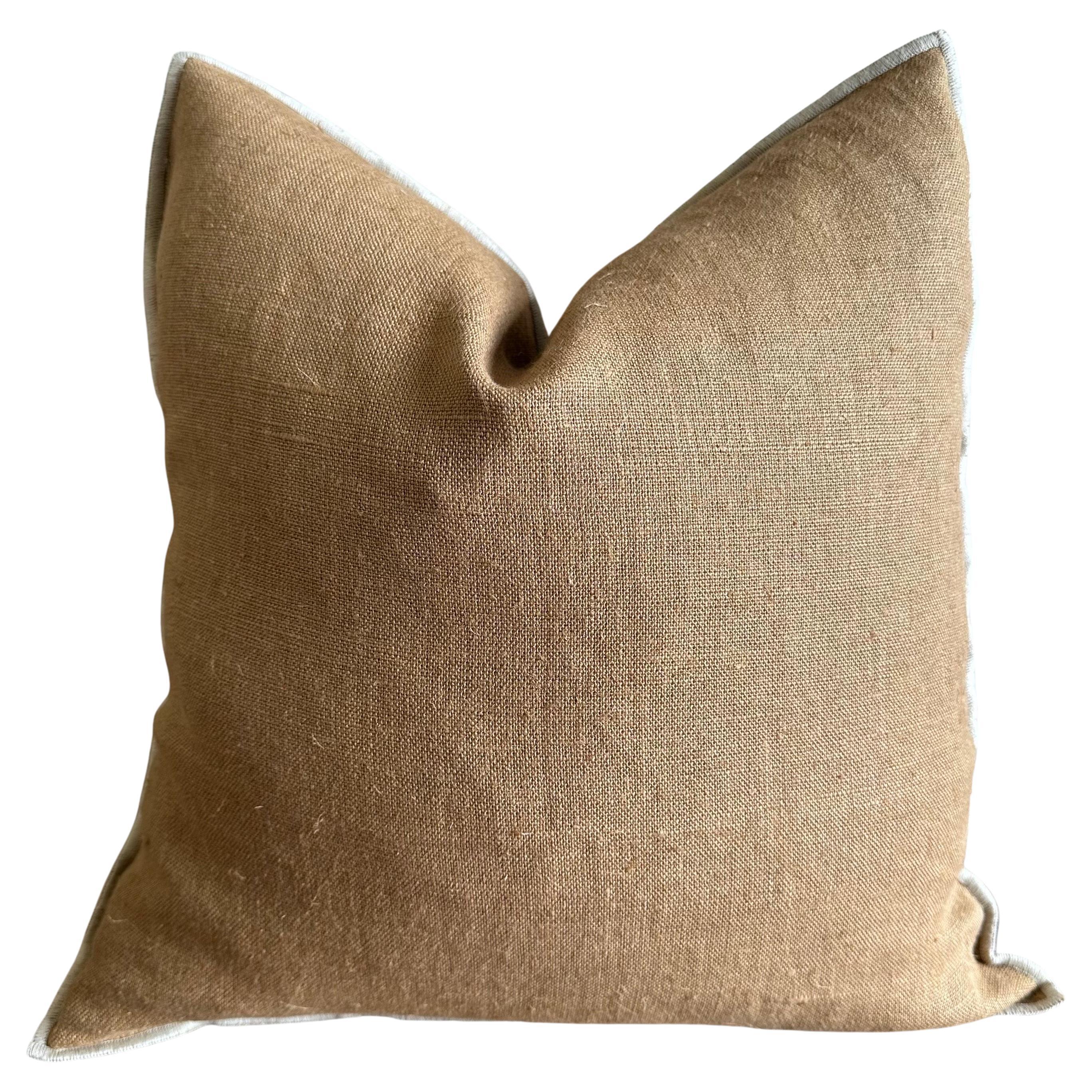 French Flax Linen Pillow in Tabac  For Sale