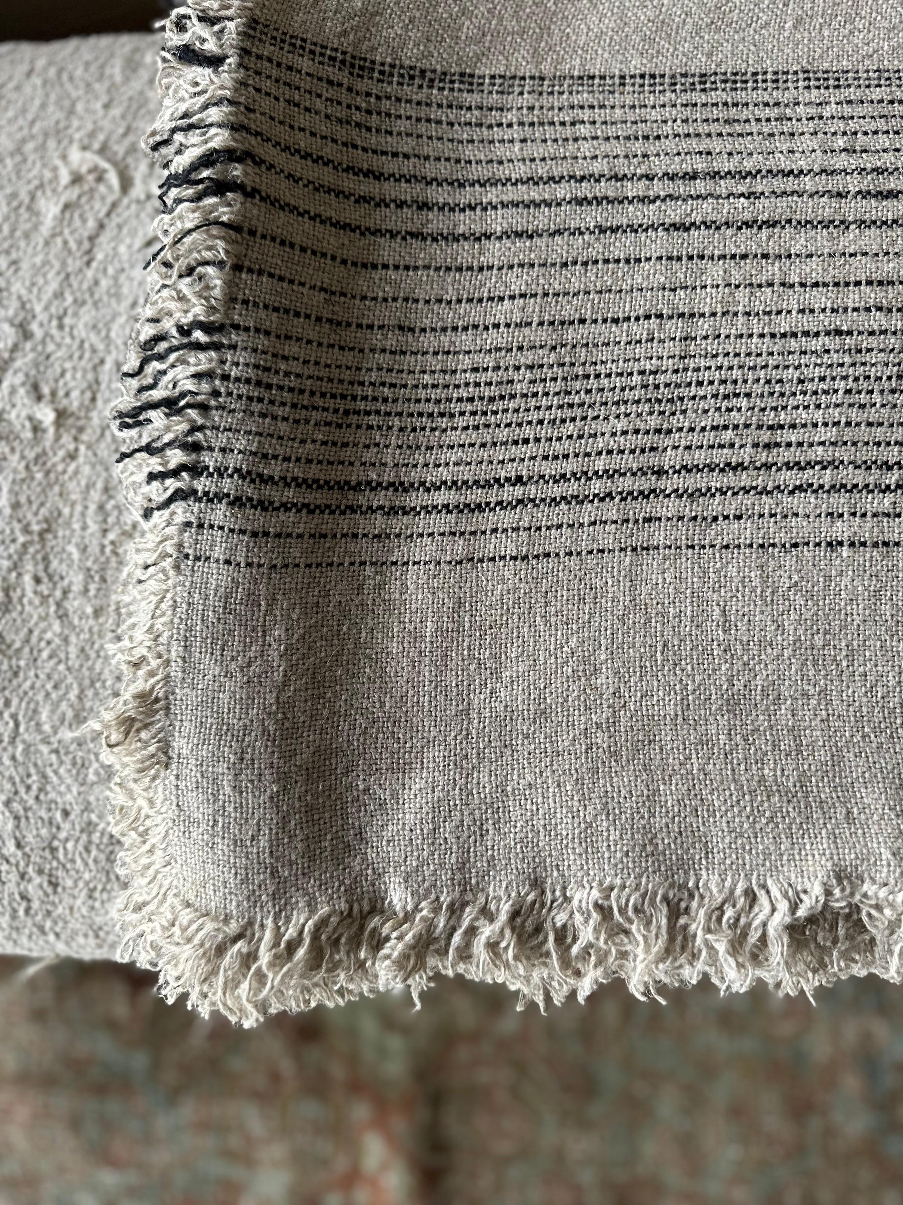 French Flax Linen Throw with Stripes For Sale 1