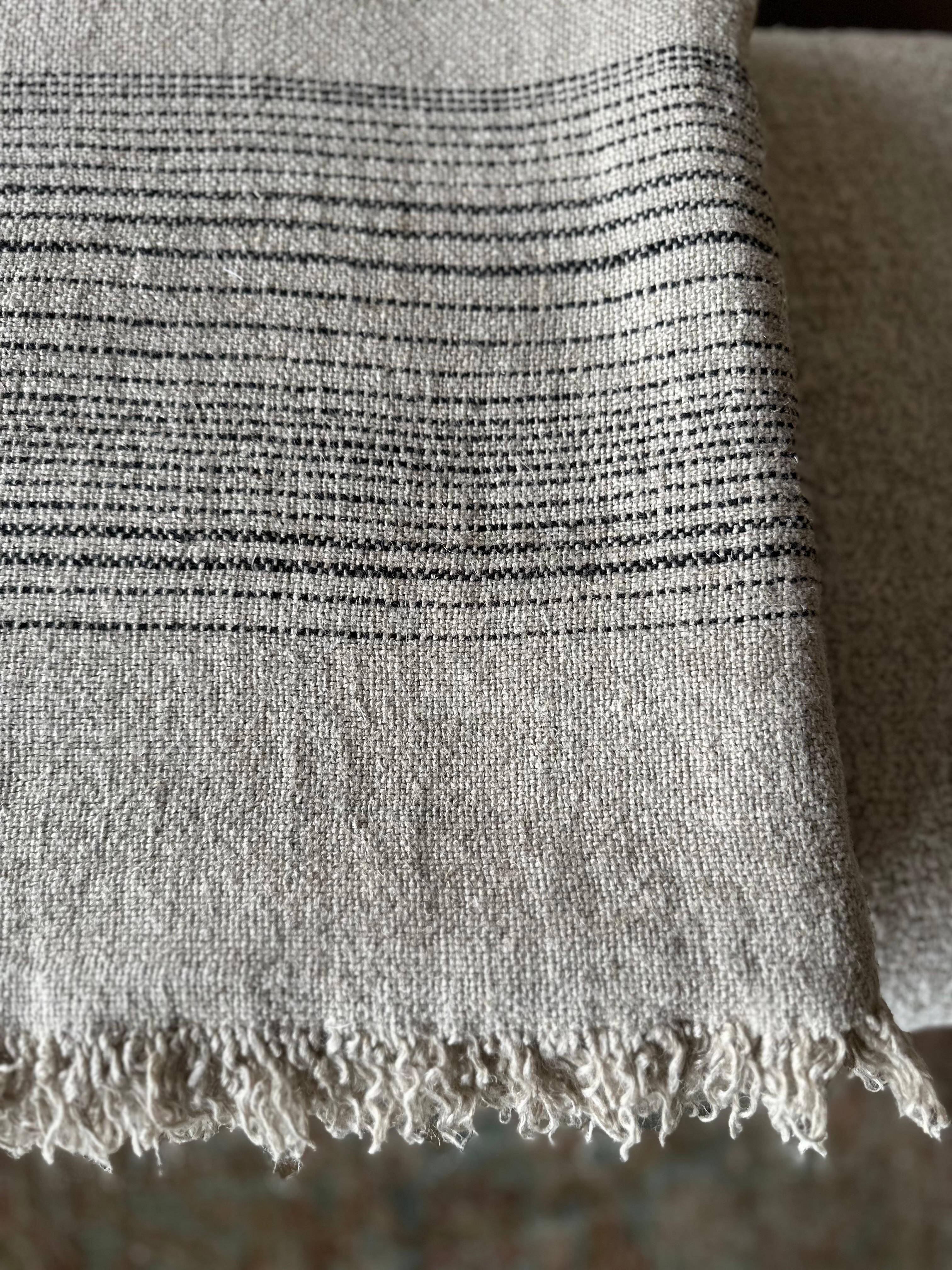 French Flax Linen Throw with Stripes For Sale 2