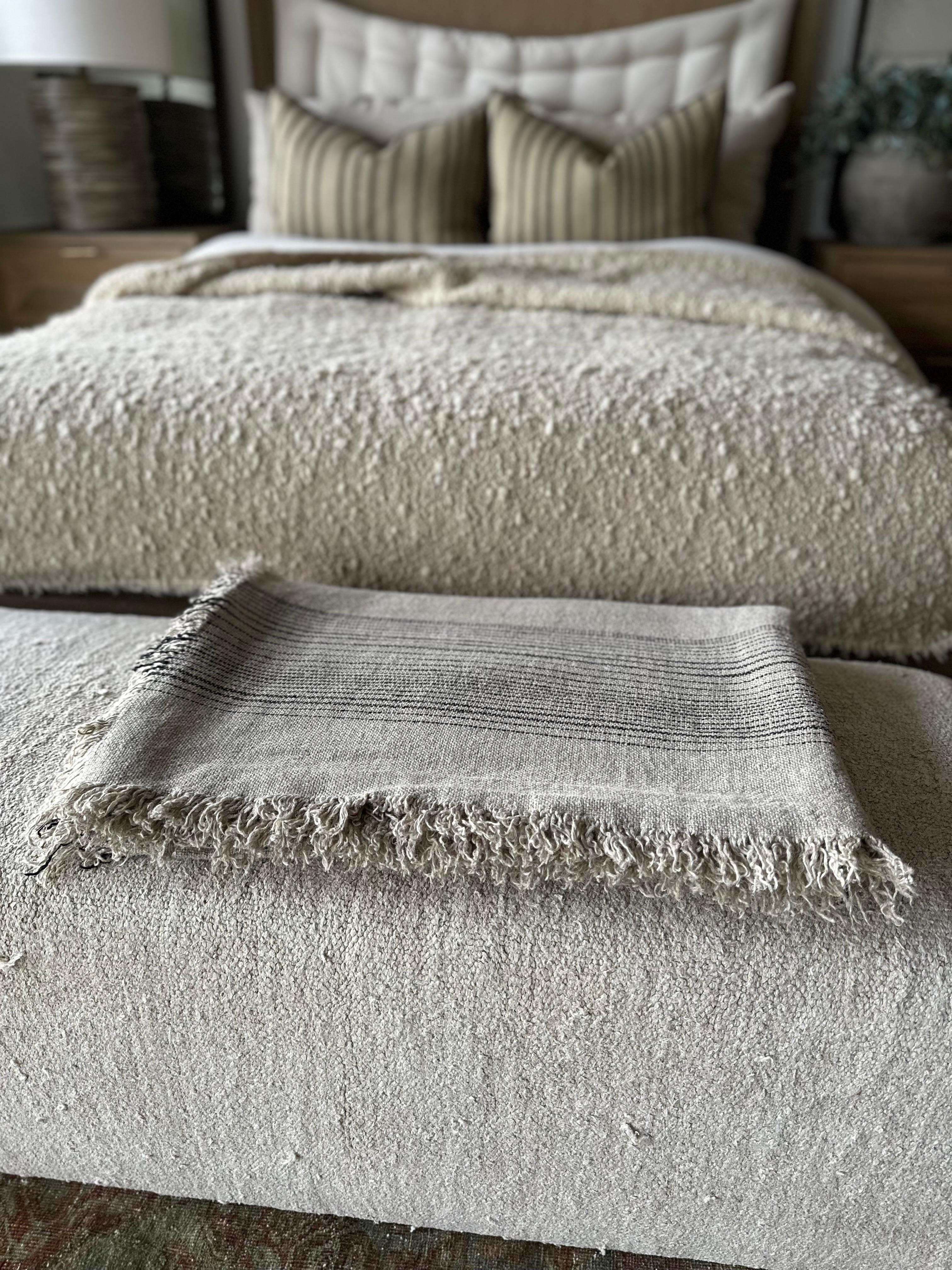 French Flax Linen Throw with Stripes For Sale 3