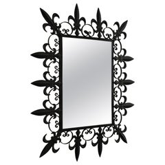 Sunburst Fleur-de-Lis Wrought Iron Rectangular Mirror, France, 1930s