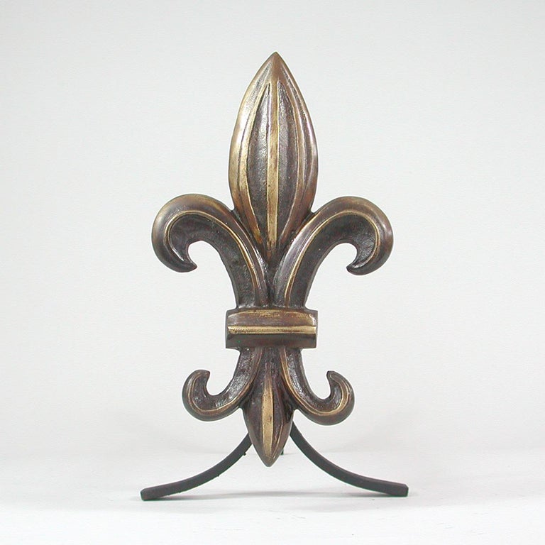 French Fleur de Lys Bronze Art Deco Fireplace Andirons, 1920s For Sale at  1stDibs