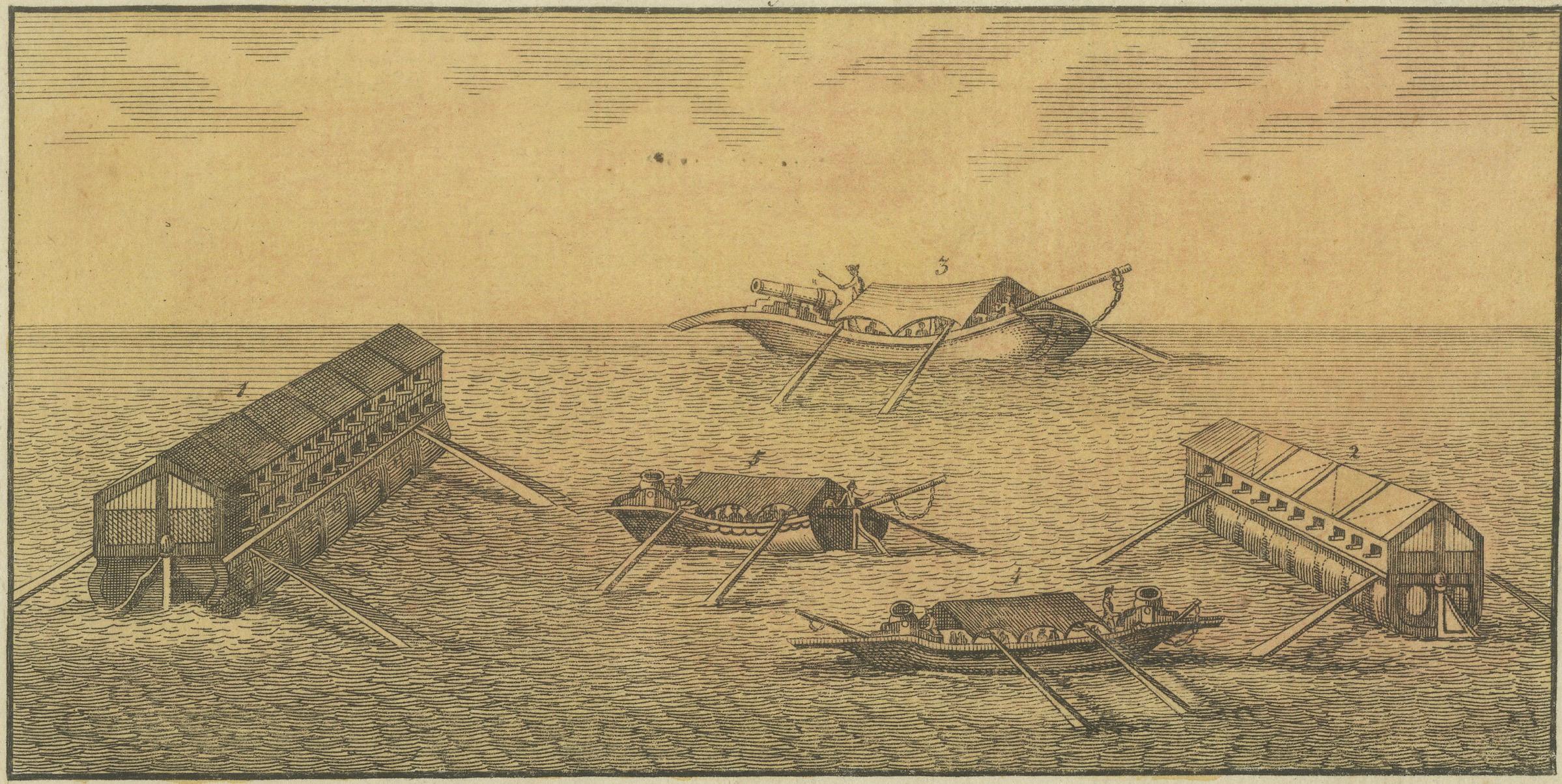 Baterías flotantes francesas bombardeando Gibraltar durante el Gran Asedio, 1782 principios del siglo XIX en venta
