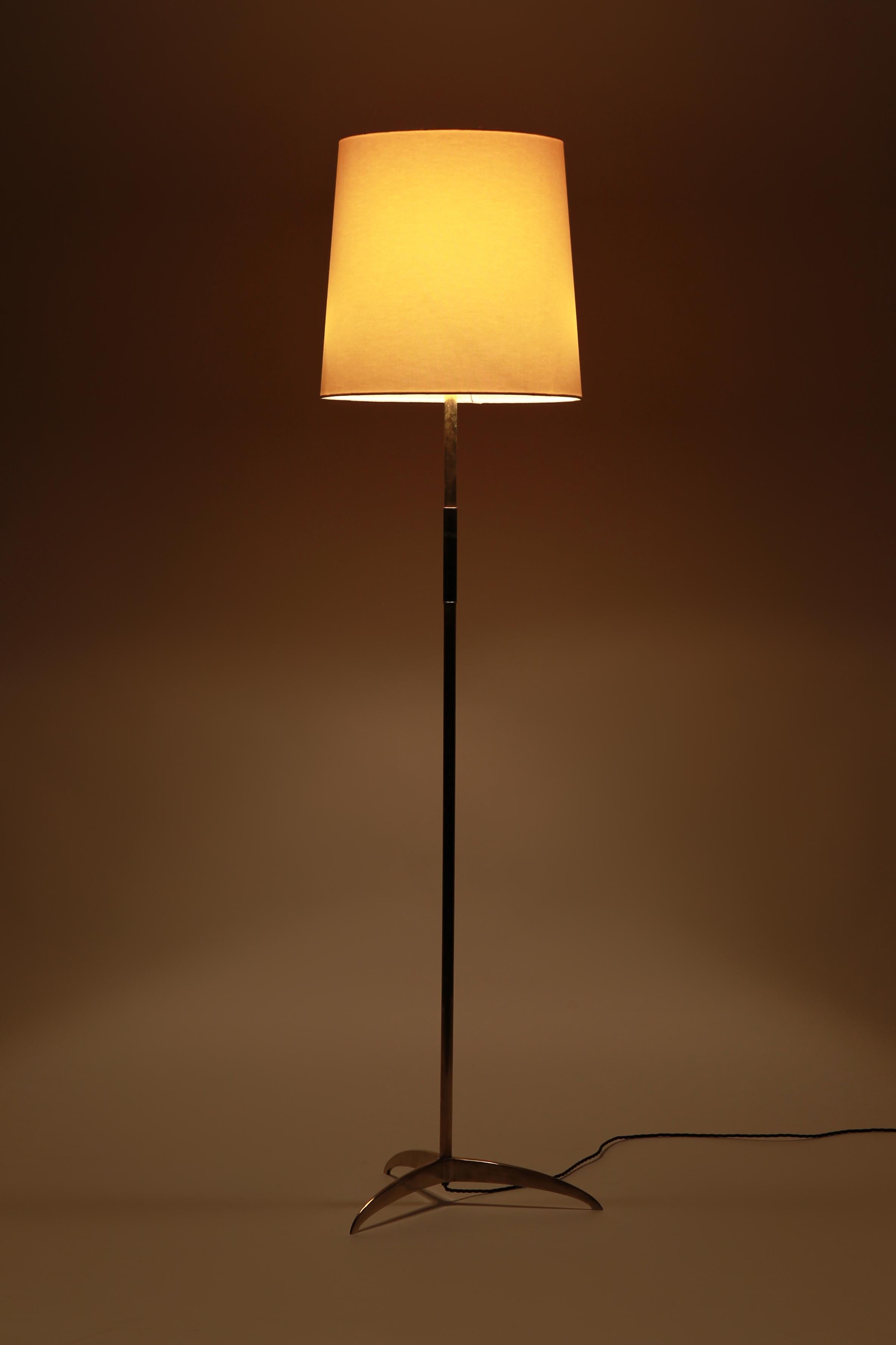 Mid-Century Modern French Floor Lamp Brass Leather Handle, 1950s