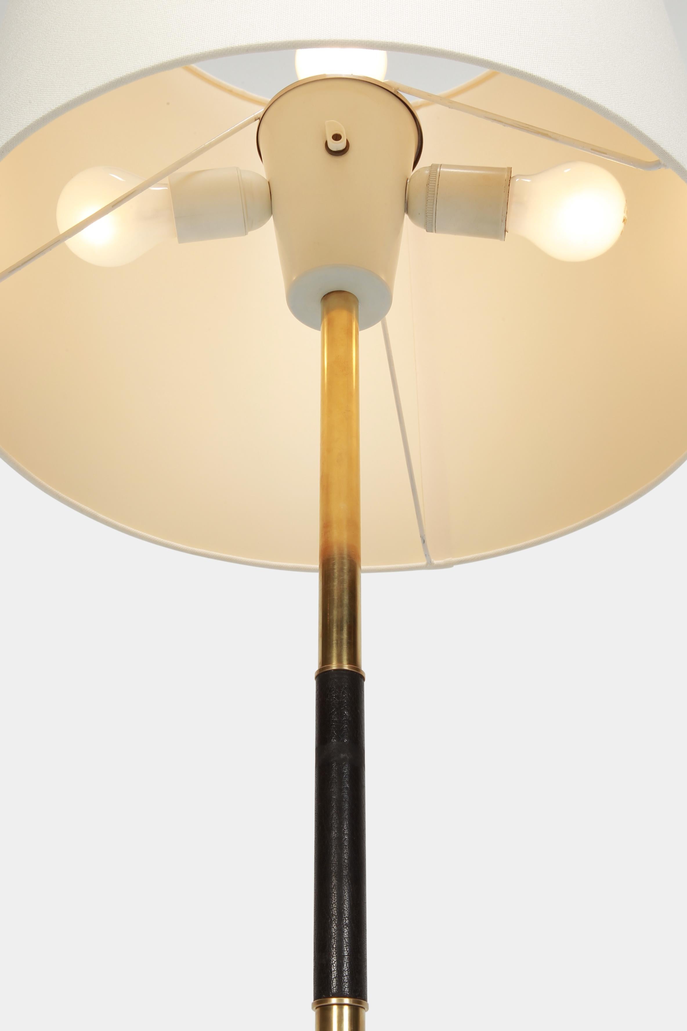 French Floor Lamp Brass Leather Handle, 1950s 1