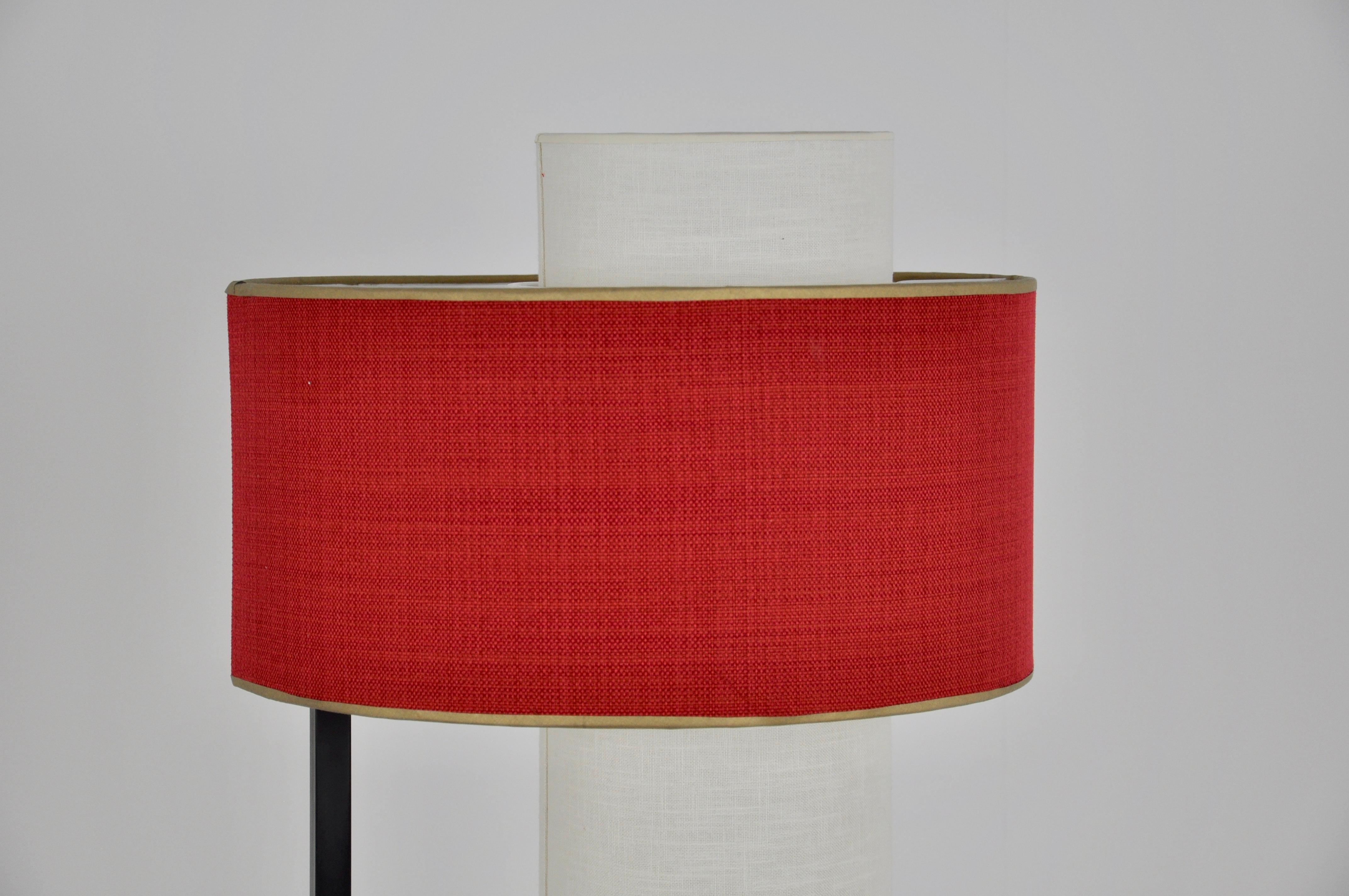 Floor lamp Maison Arlus. Red and cream colored abajour. Light wear and tear due to time and use.