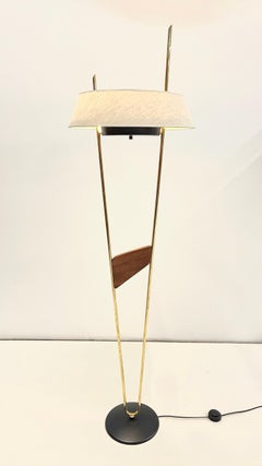French floor lamp in Brass and teak