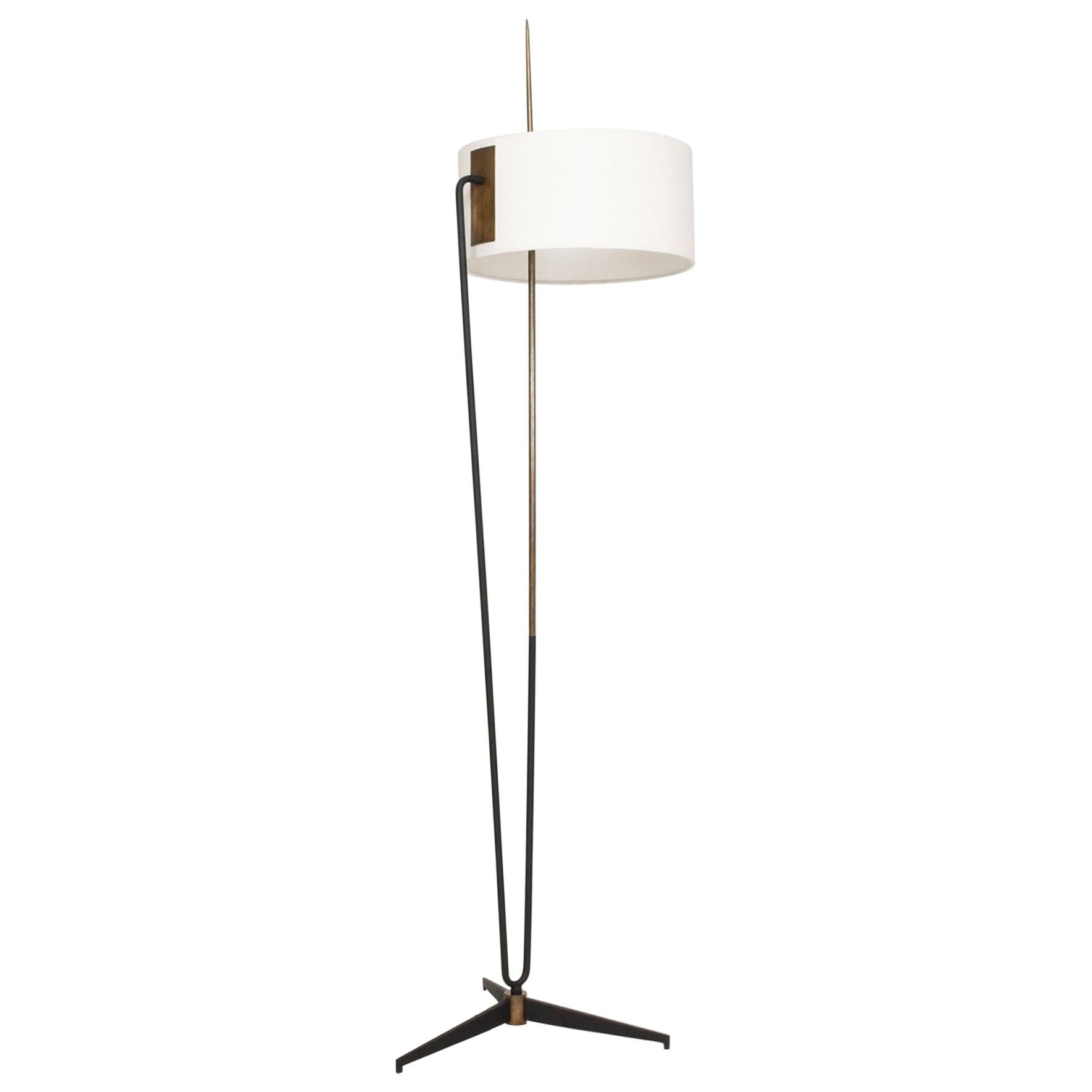 French Floor Lamp Style Arlus France 1950s Modern Sophisticate Steel and Brass