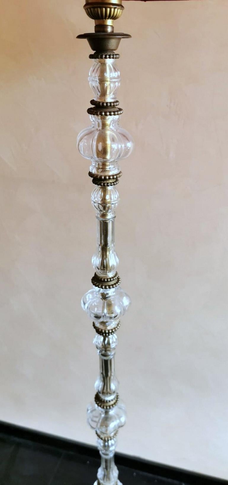 French Floor Lamp with Blown Glass Elements and Brass Base 'Without Lampshade' 2