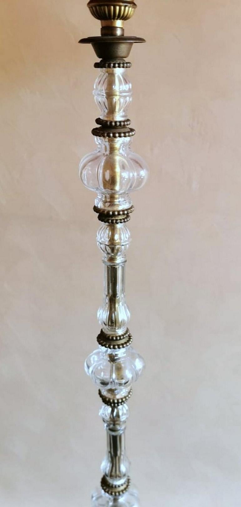 French Floor Lamp with Blown Glass Elements and Brass Base 'Without Lampshade' 3