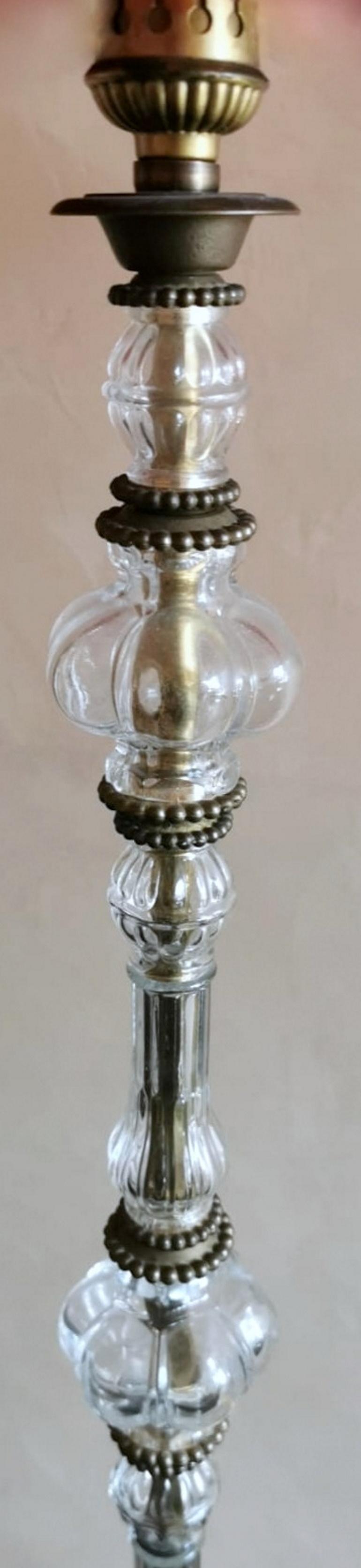 French Floor Lamp with Blown Glass Elements and Brass Base 'Without Lampshade' 4