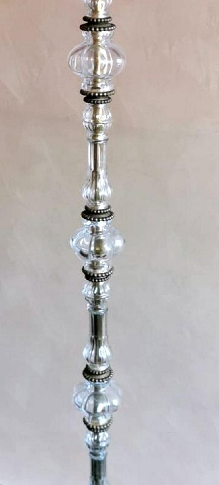 French Floor Lamp with Blown Glass Elements and Brass Base 'Without Lampshade' 5
