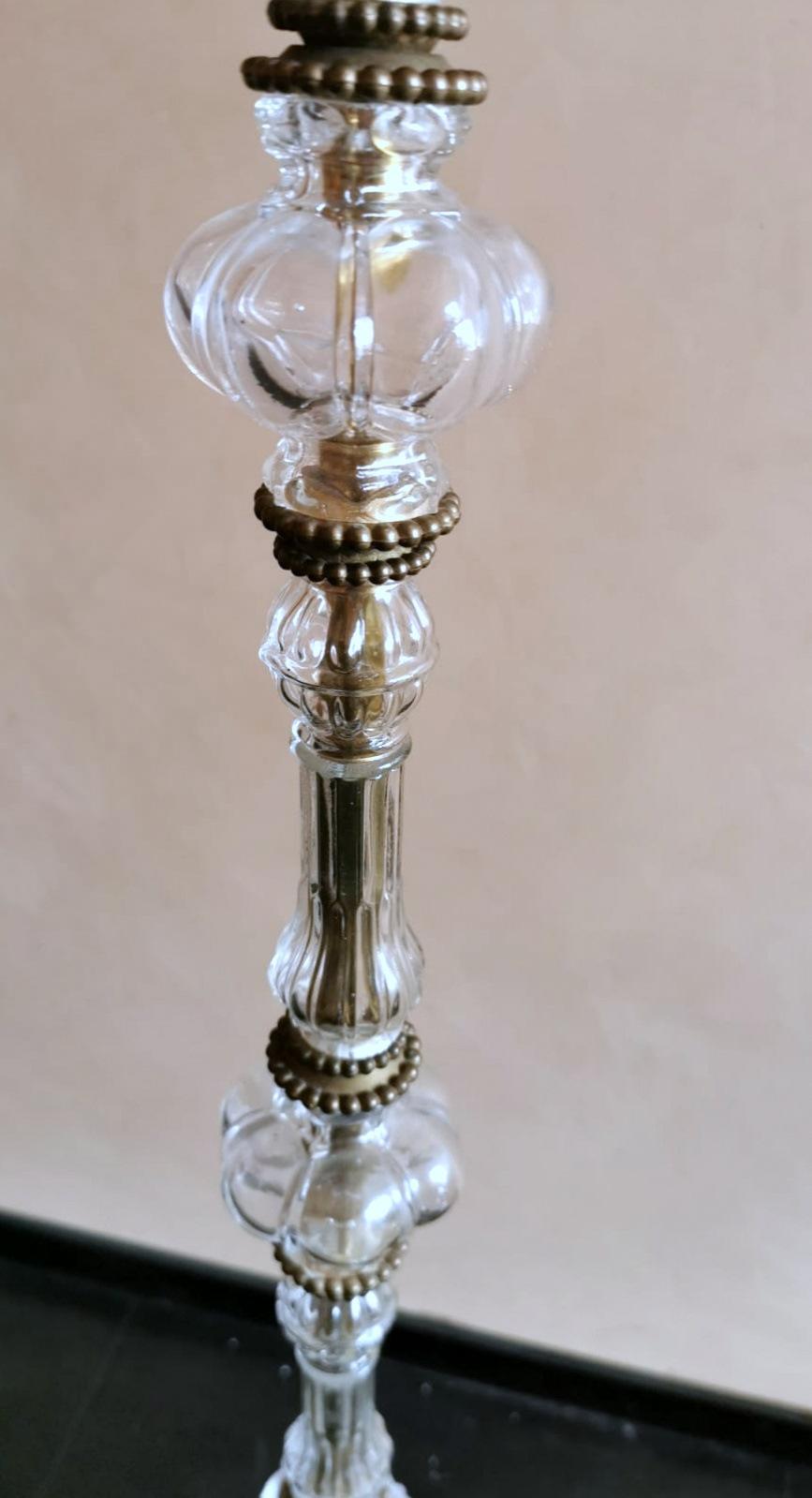 French Floor Lamp with Blown Glass Elements and Brass Base 'Without Lampshade' 6