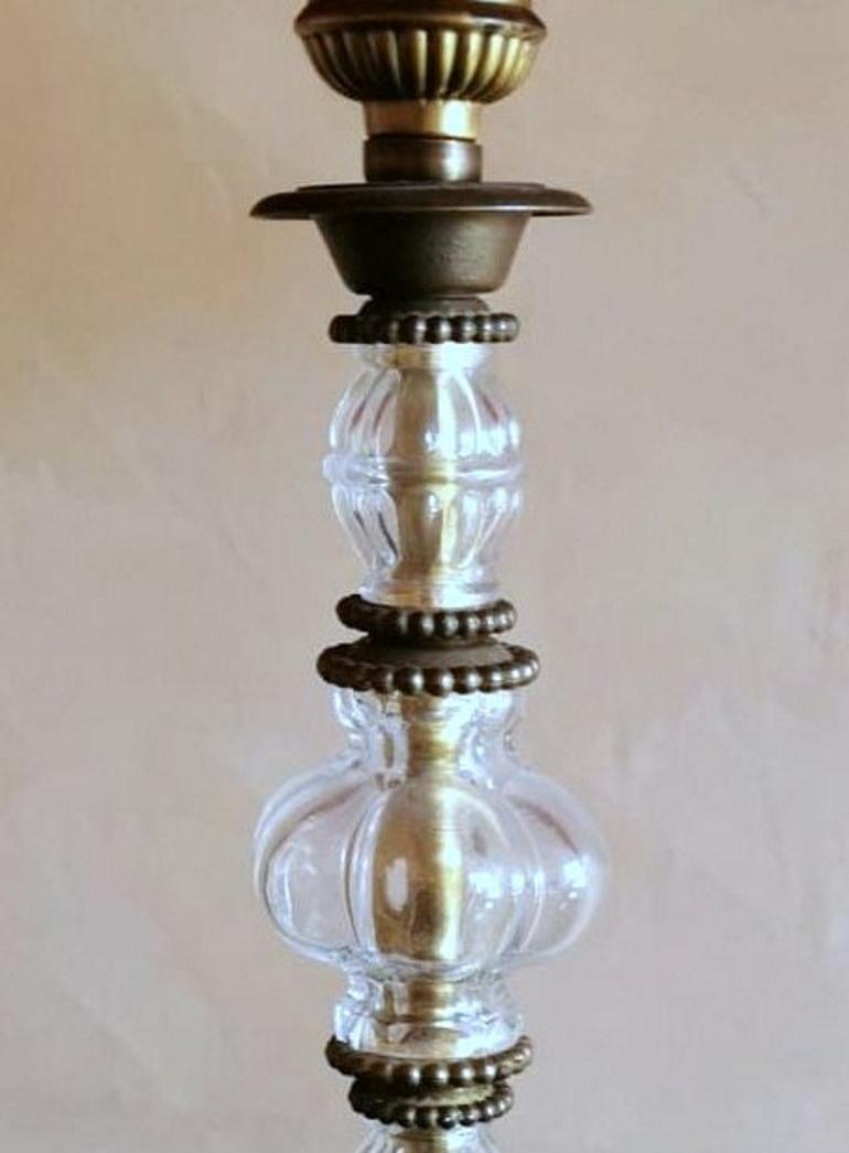French Floor Lamp with Blown Glass Elements and Brass Base 'Without Lampshade' 7