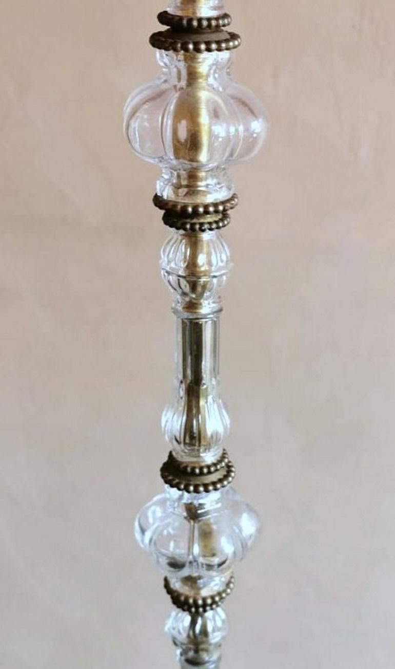 French Floor Lamp with Blown Glass Elements and Brass Base 'Without Lampshade' 8