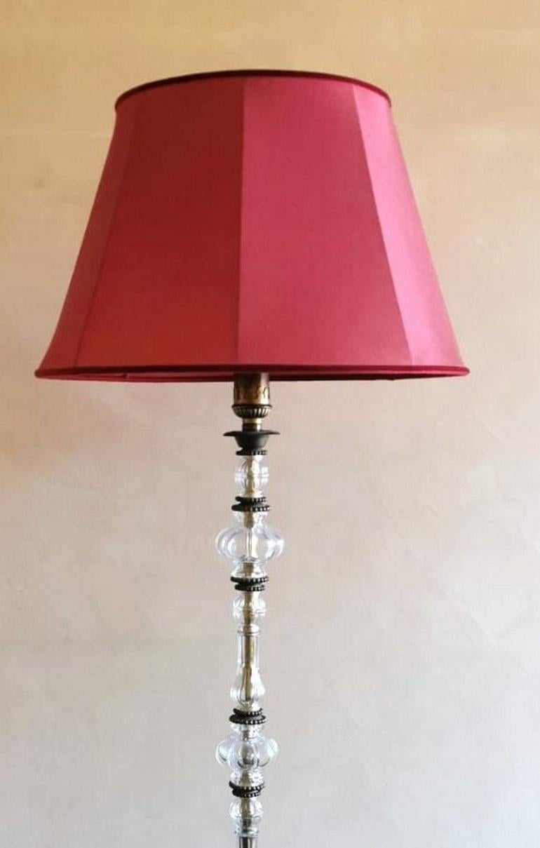 Mid-Century Modern French Floor Lamp with Blown Glass Elements and Brass Base 'Without Lampshade'