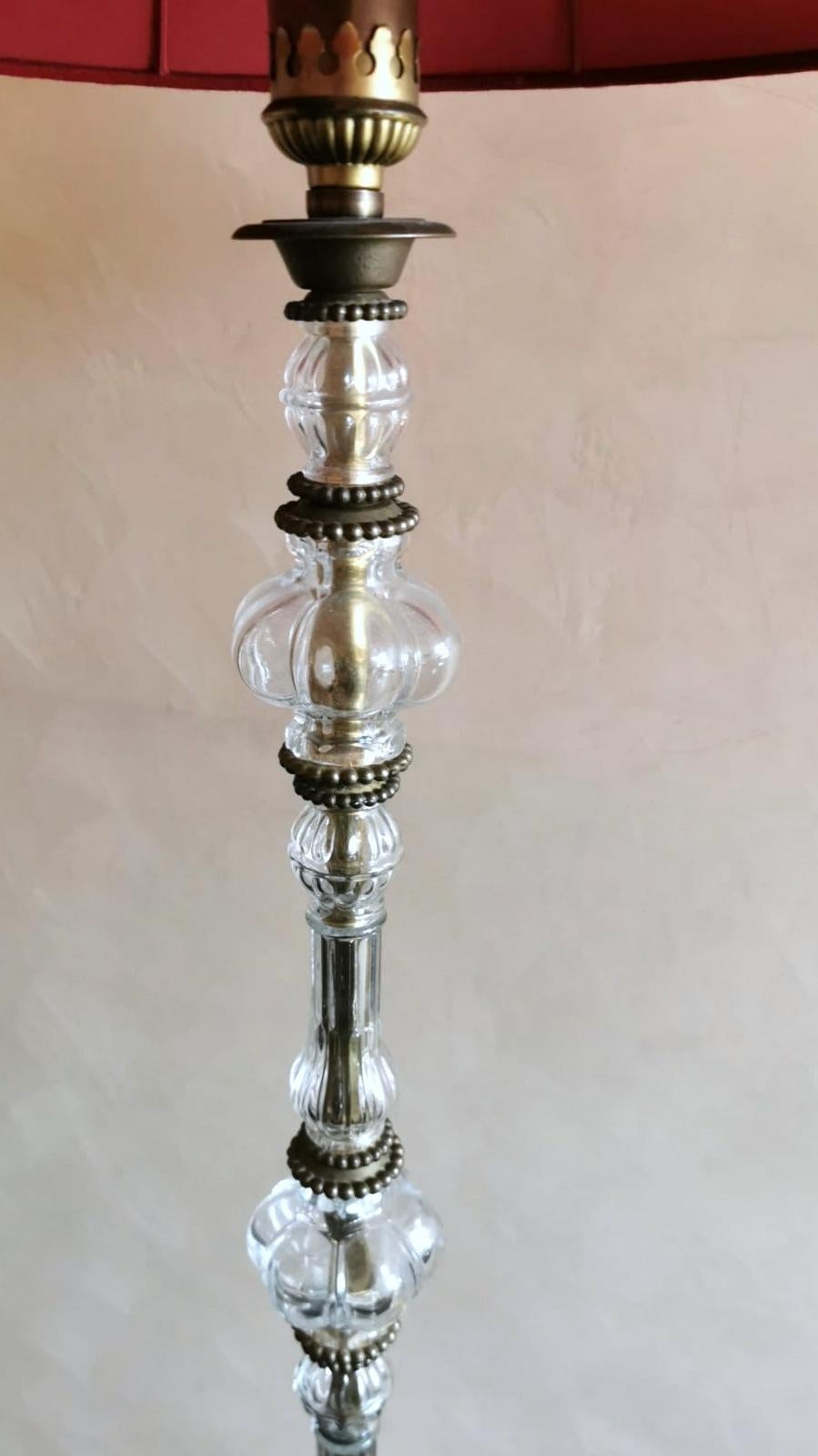 Polished French Floor Lamp with Blown Glass Elements and Brass Base 'Without Lampshade'