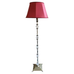 French Floor Lamp with Blown Glass Elements and Brass Base 'Without Lampshade'