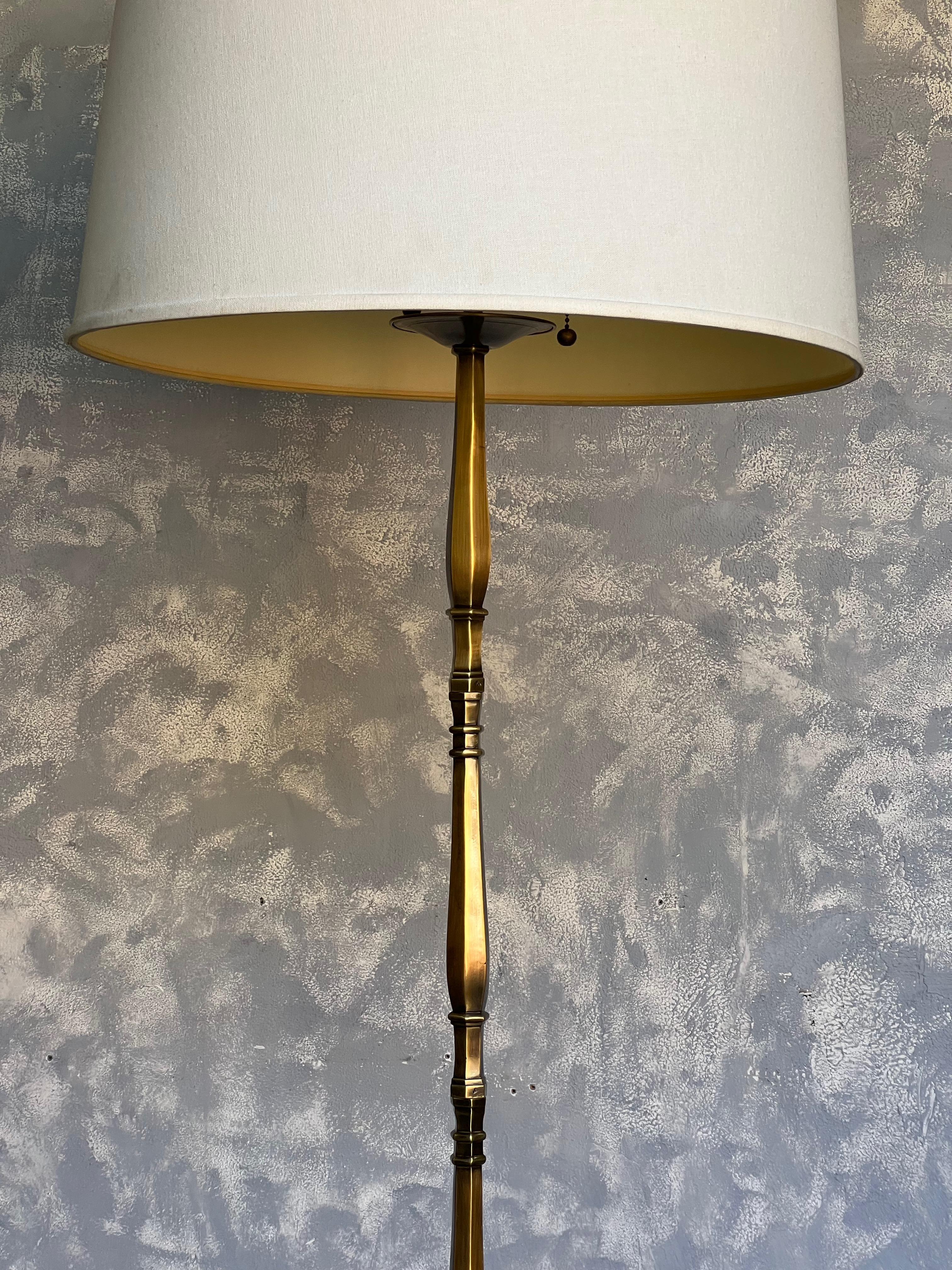 Brass French Floor Lamp with Hexagonal Base For Sale