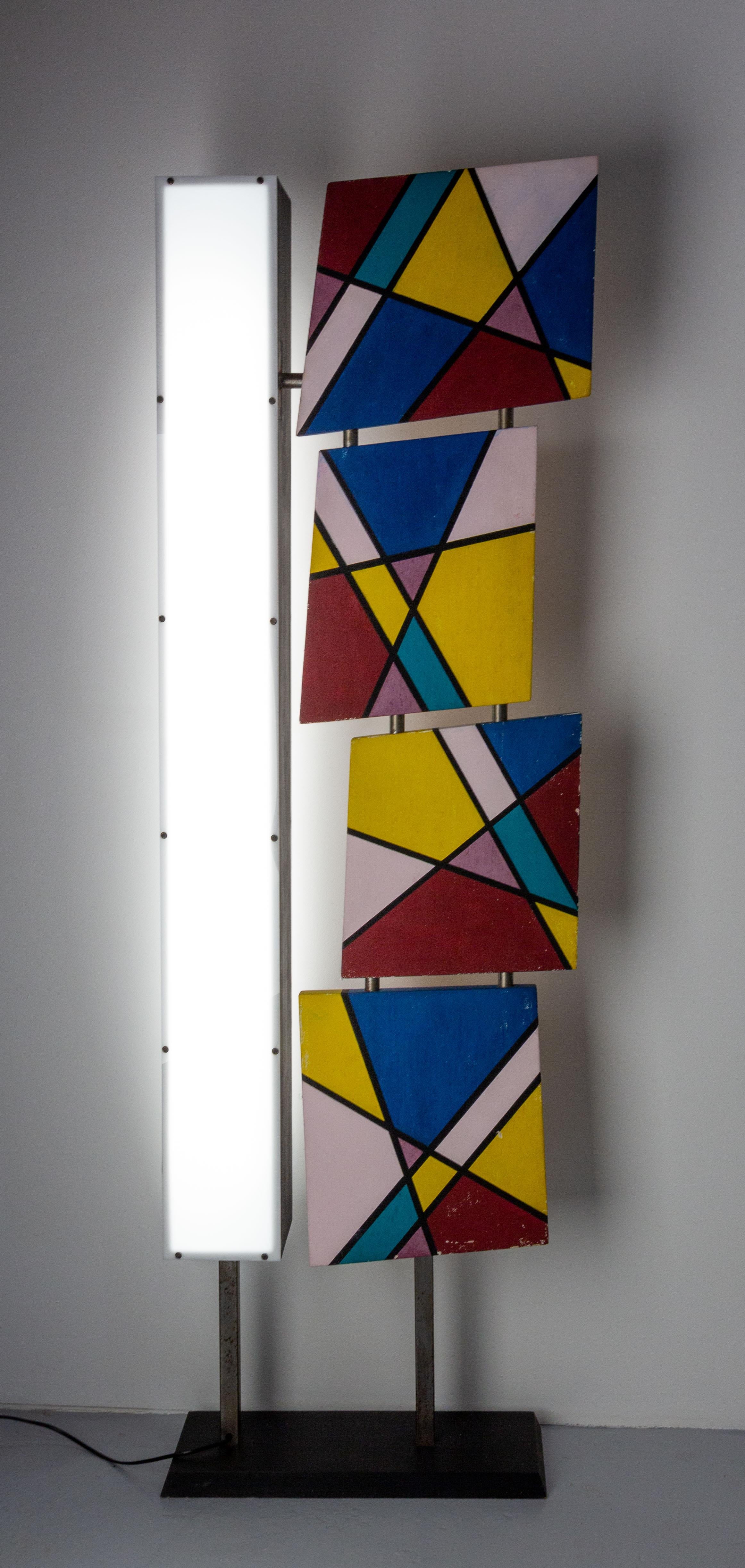 Mid-Century Modern French Floor Lamp with Mondrian Style Paintings, circa 1990 For Sale