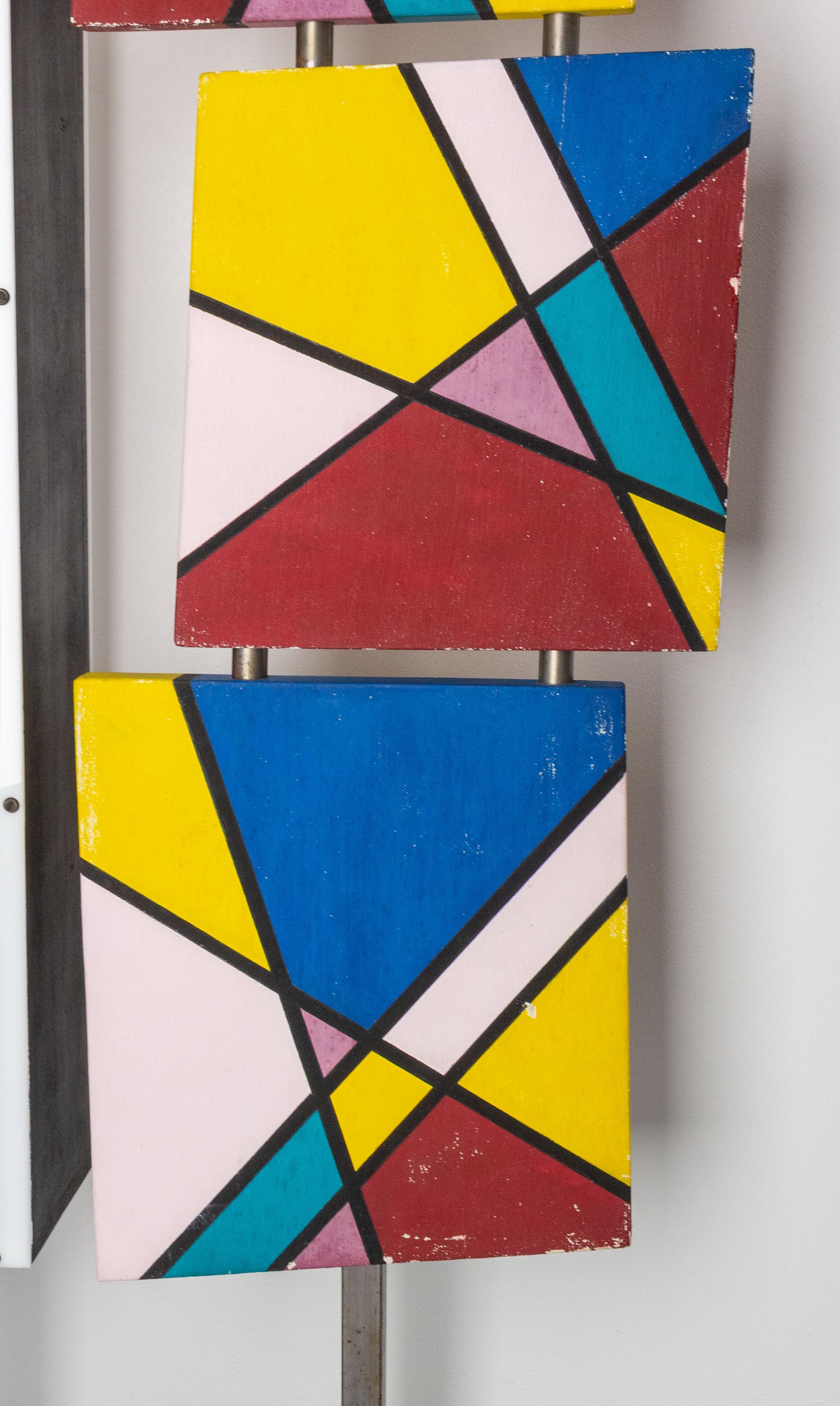 Metal French Floor Lamp with Mondrian Style Paintings, circa 1990 For Sale