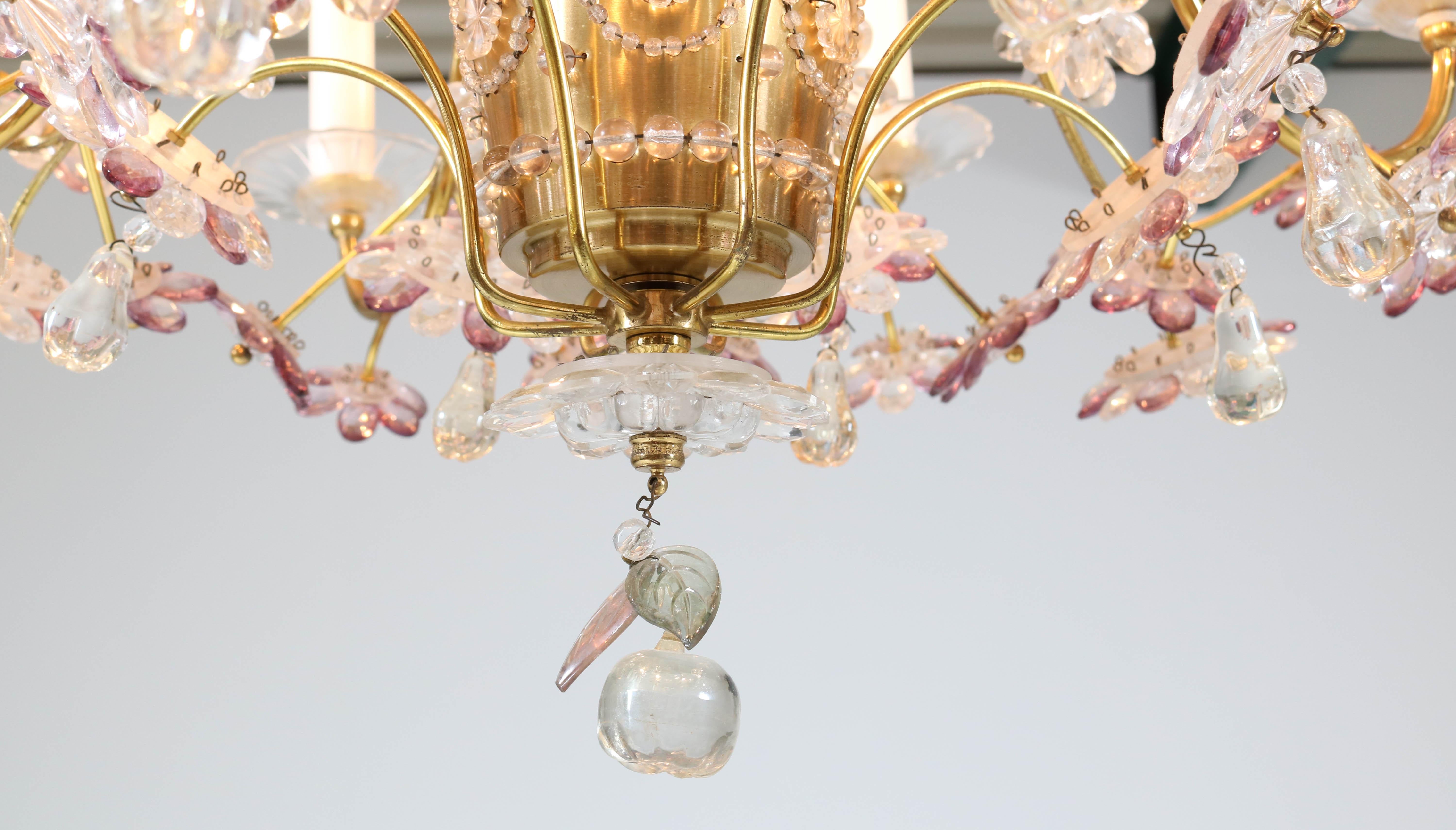 French Floral Amethyst Crystal Chandelier in the style of Maison Baguès, 1950s 5