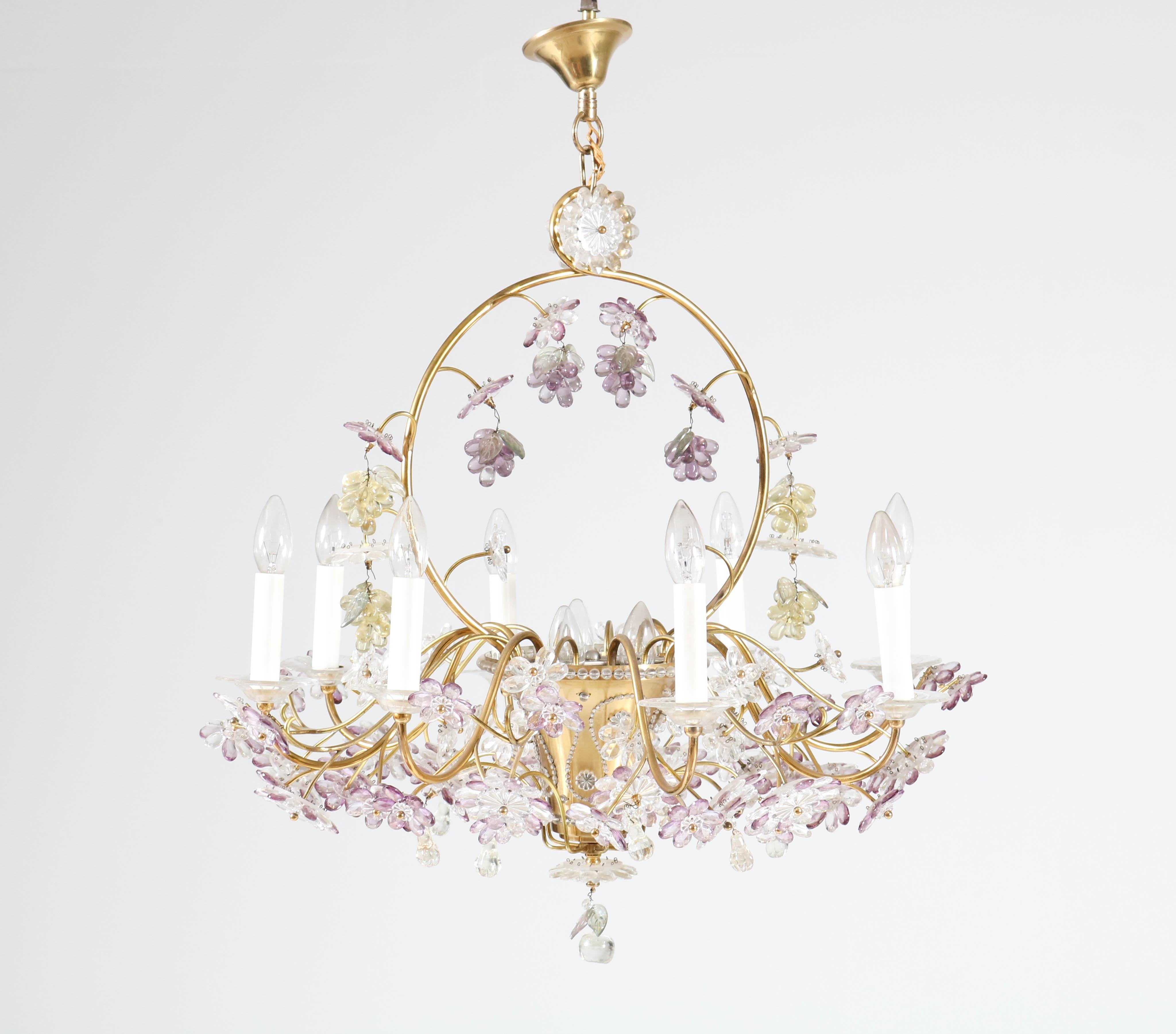 French Floral Amethyst Crystal Chandelier in the style of Maison Baguès, 1950s 7
