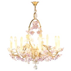 French Floral Amethyst Crystal Chandelier in the style of Maison Baguès, 1950s